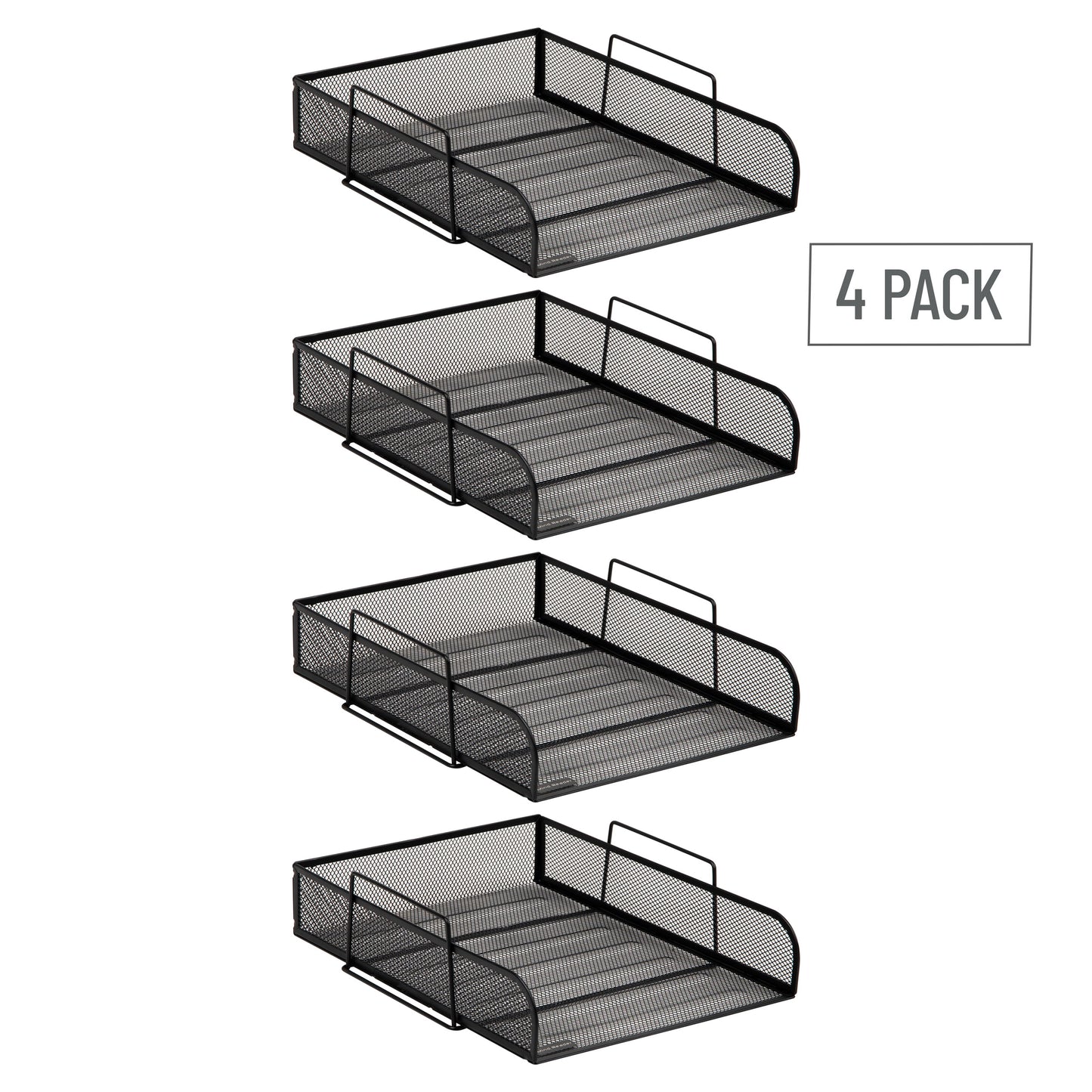 Mind Reader Stackable Paper Tray, Desktop Organizer, File Storage, Office, Metal Mesh, 10.5"L x13.5"W x11.25"H, 4 Pcs., Black