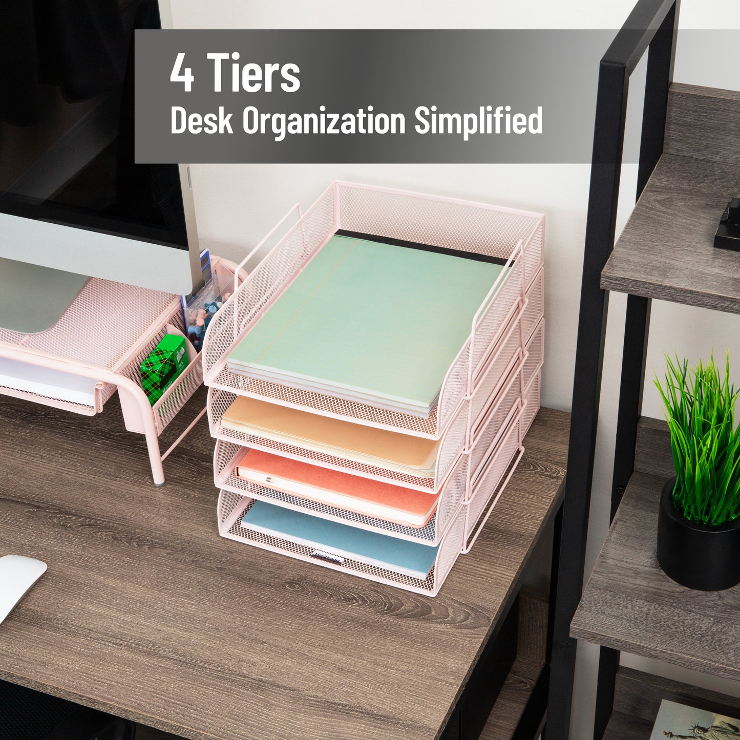 Mind Reader Stackable Paper Tray, Desktop Organizer, File Storage, Office, Metal Mesh, 10.5"L x13.5"W x11.25"H, 4 Pcs., Black