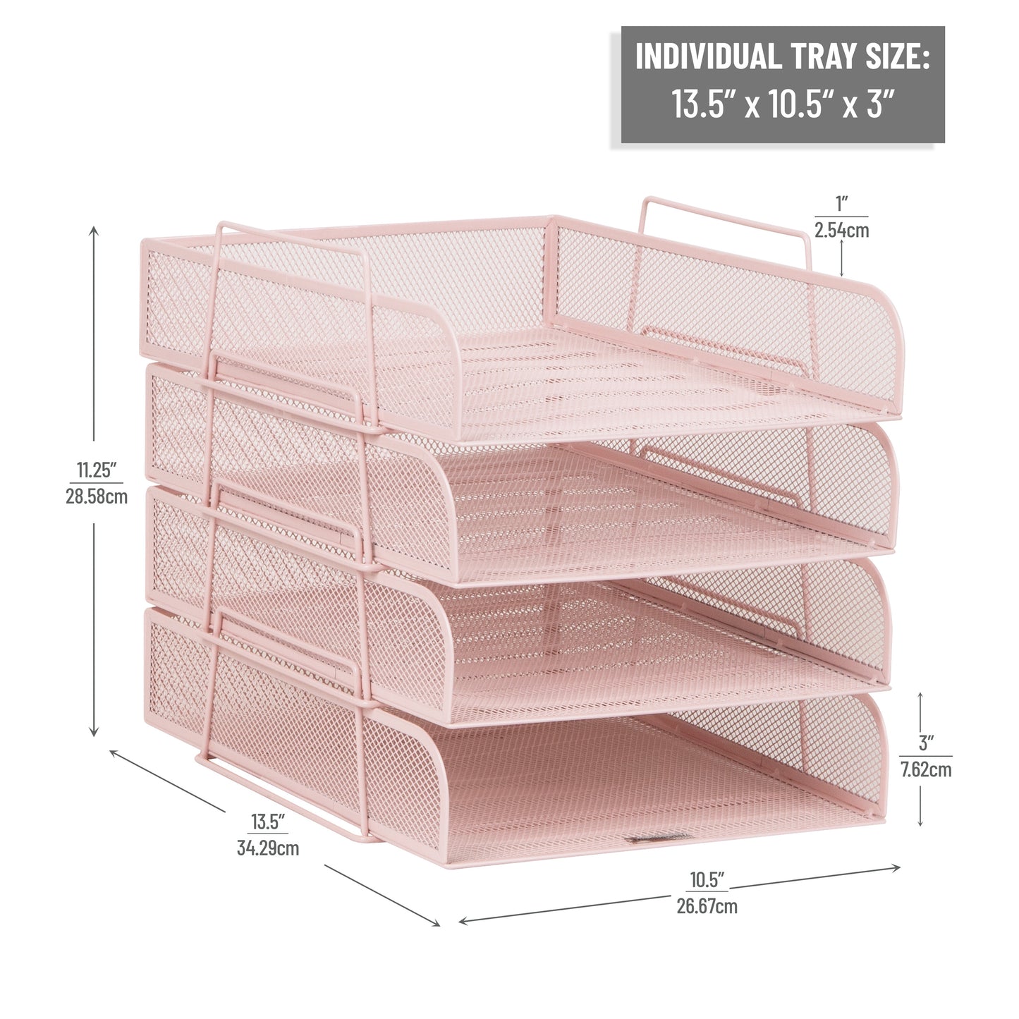 Mind Reader Stackable Paper Tray, Desktop Organizer, File Storage, Office, Metal Mesh, 10.5"L x13.5"W x11.25"H, 4 Pcs., Black