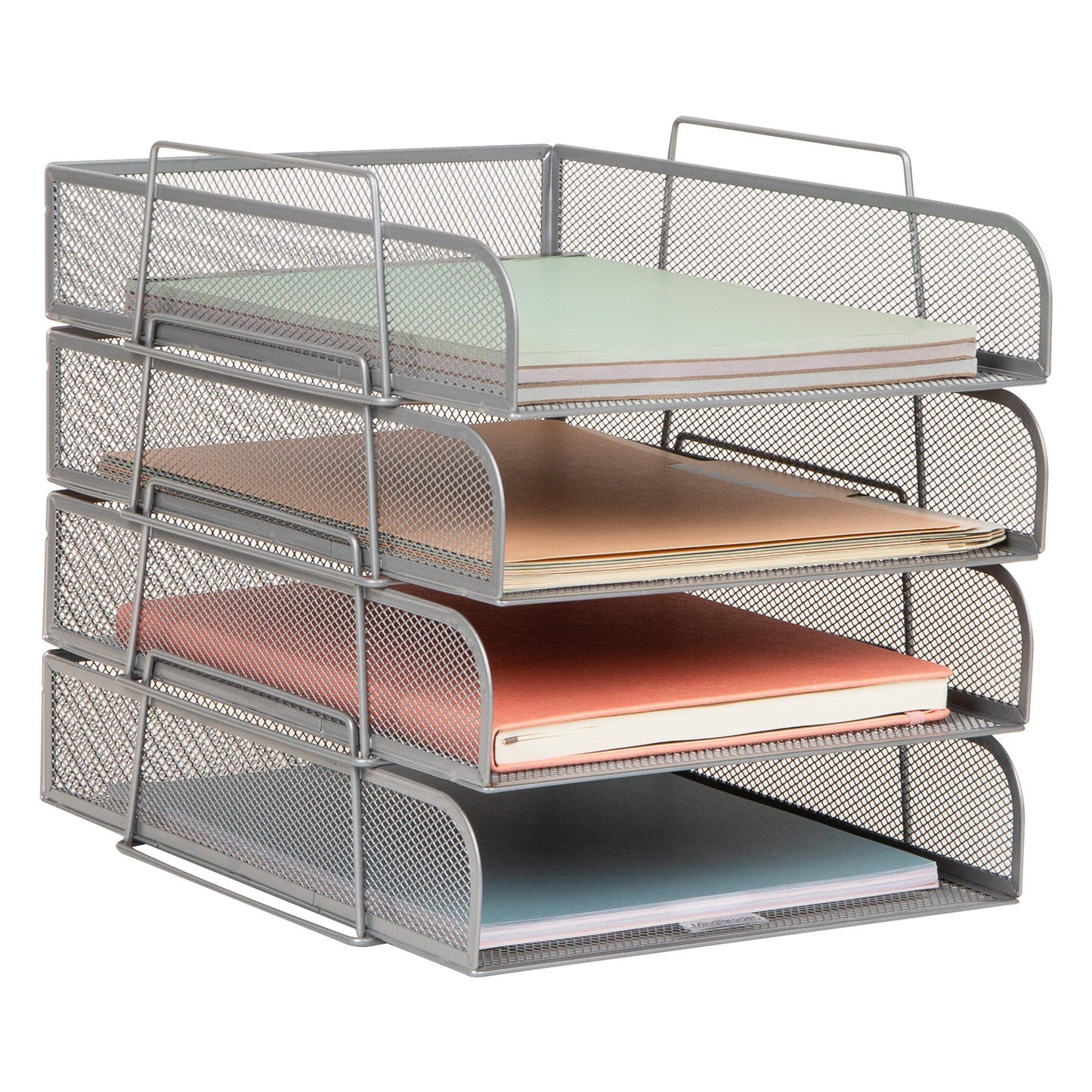 Mind Reader Stackable Paper Tray, Desktop Organizer, File Storage, Office, Metal Mesh, 10.5"L x13.5"W x11.25"H, 4 Pcs., Black