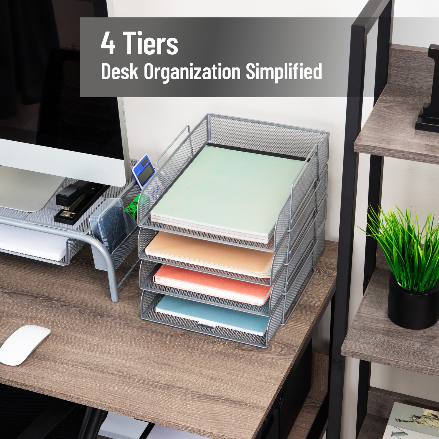 Mind Reader Stackable Paper Tray, Desktop Organizer, File Storage, Office, Metal Mesh, 10.5"L x13.5"W x11.25"H, 4 Pcs., Black