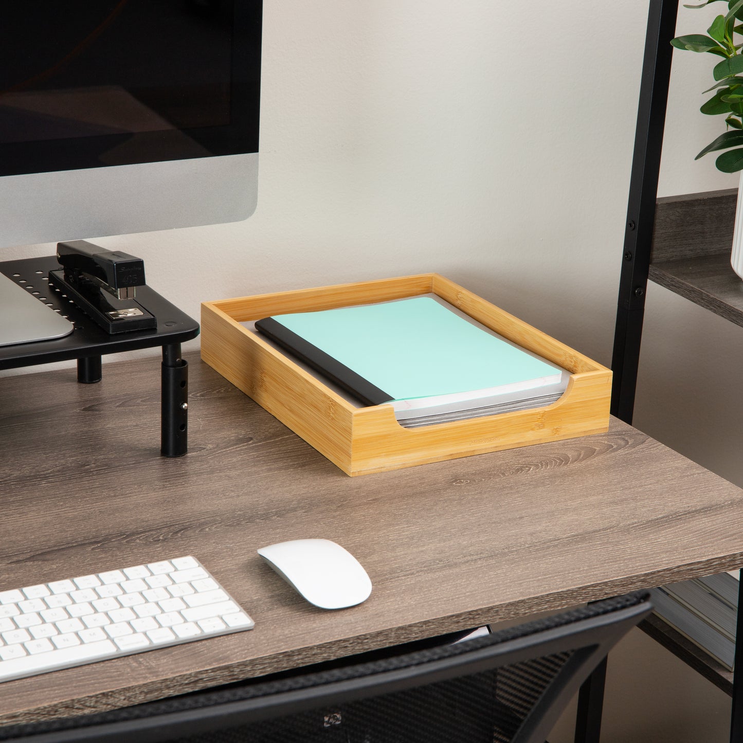 Mind Reader Paper Tray, Desktop Organizer, File Storage, Modern, Office, Bamboo, 10.25"L x 12.5"W x 2.25"H, Brown