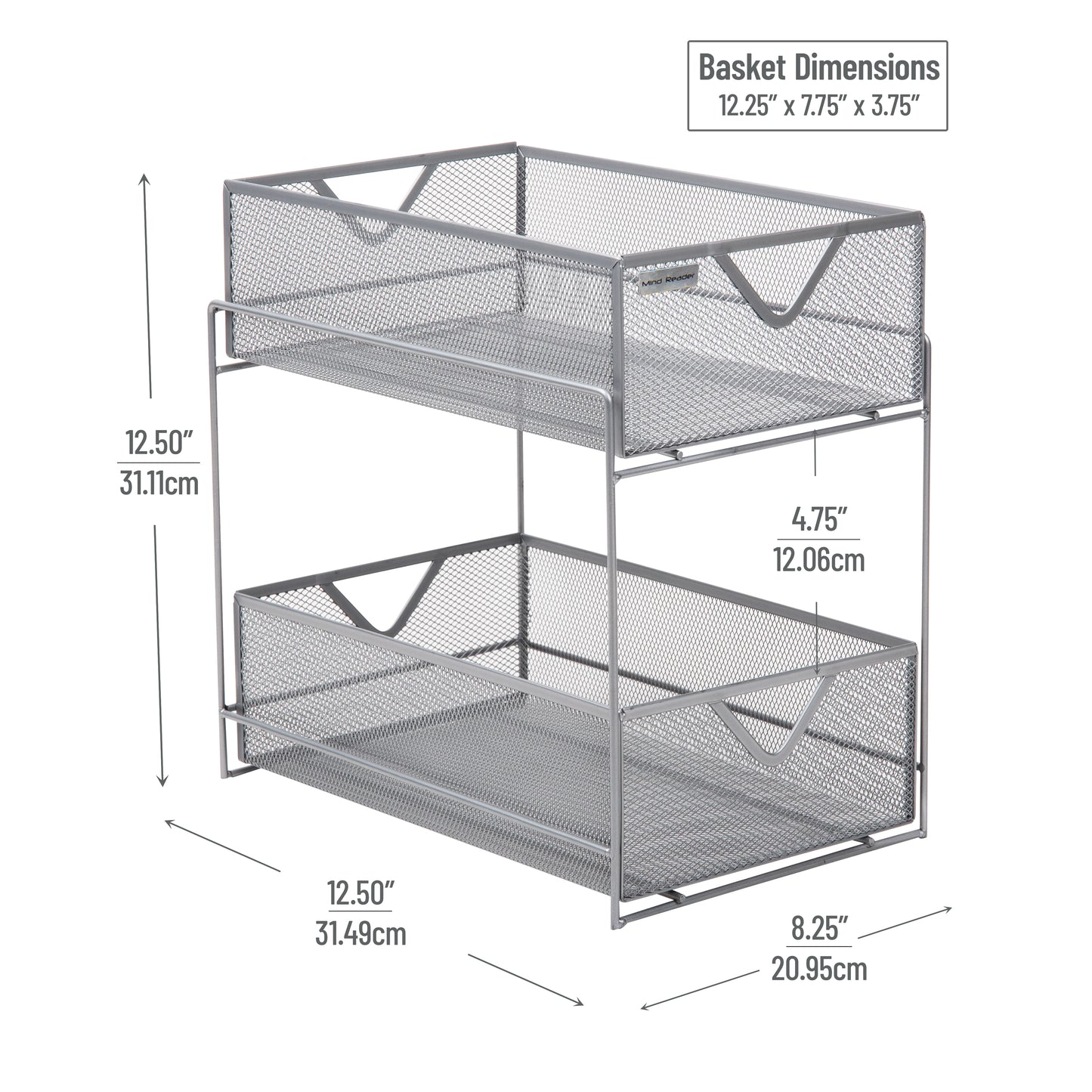 Mind Reader Accessory Organizer, Supply Storage, Makeup, Crafts, Office, Kitchen, Metal Mesh, 8.25"L x 12.5"W x 12.5"H