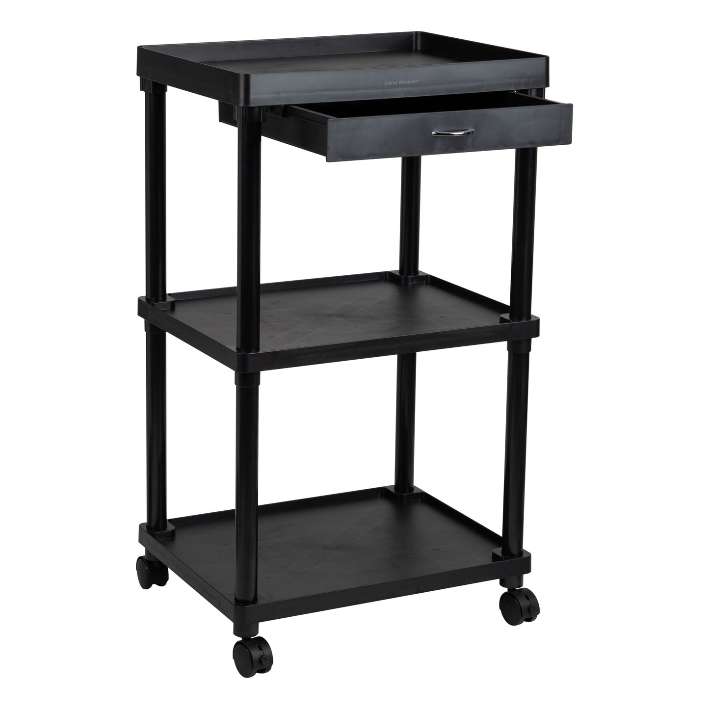 Mind Reader Bar Cart, Rolling, Utility Cart, 3-Tier, Coffee Cart, Bathroom, Kitchen, Plastic, 20"L x 15"W x 34.5"H, Black