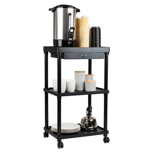 Mind Reader Bar Cart, Rolling, Utility Cart, 3-Tier, Coffee Cart, Bathroom, Kitchen, Plastic, 20"L x 15"W x 34.5"H, Black