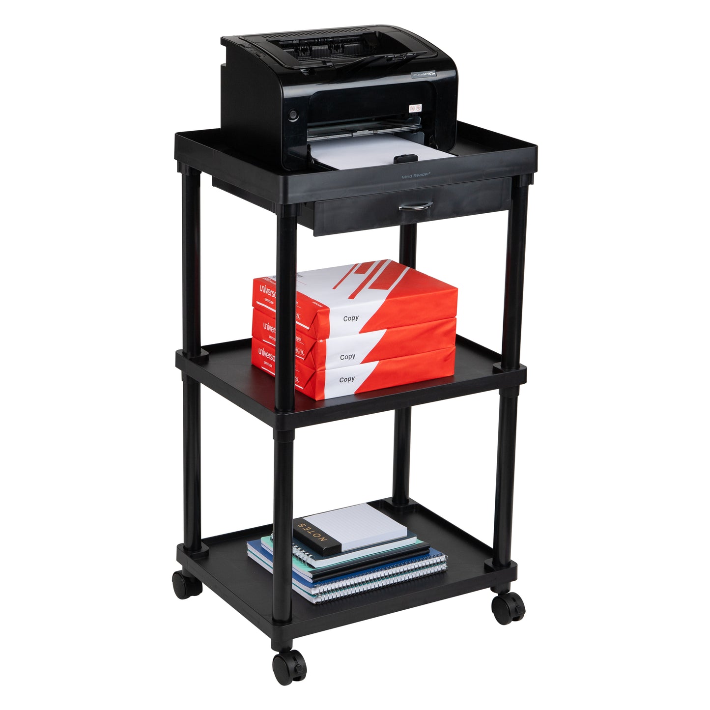 Mind Reader Bar Cart, Rolling, Utility Cart, 3-Tier, Coffee Cart, Bathroom, Kitchen, Plastic, 20"L x 15"W x 34.5"H, Black