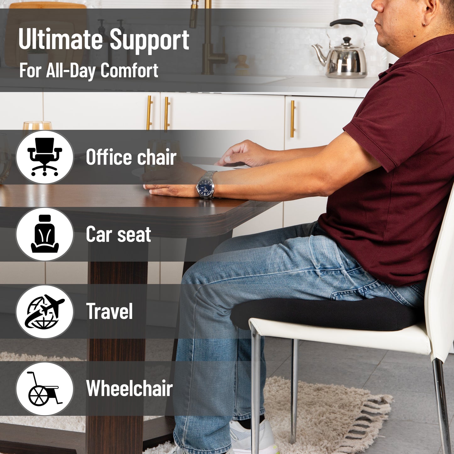 Mind Reader Air-Cloud Booster Seat Cushion for Office, Car, Wheelchair, Support Pillow with Carry Handle, Black