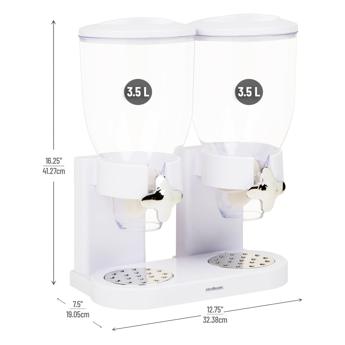 Mind Reader Double Cereal Dispenser for Countertop, 2 x 2L Airtight Containers, Rotating Dry Food Dispenser for Cereal, Rice, Candy, Coffee Beans, White