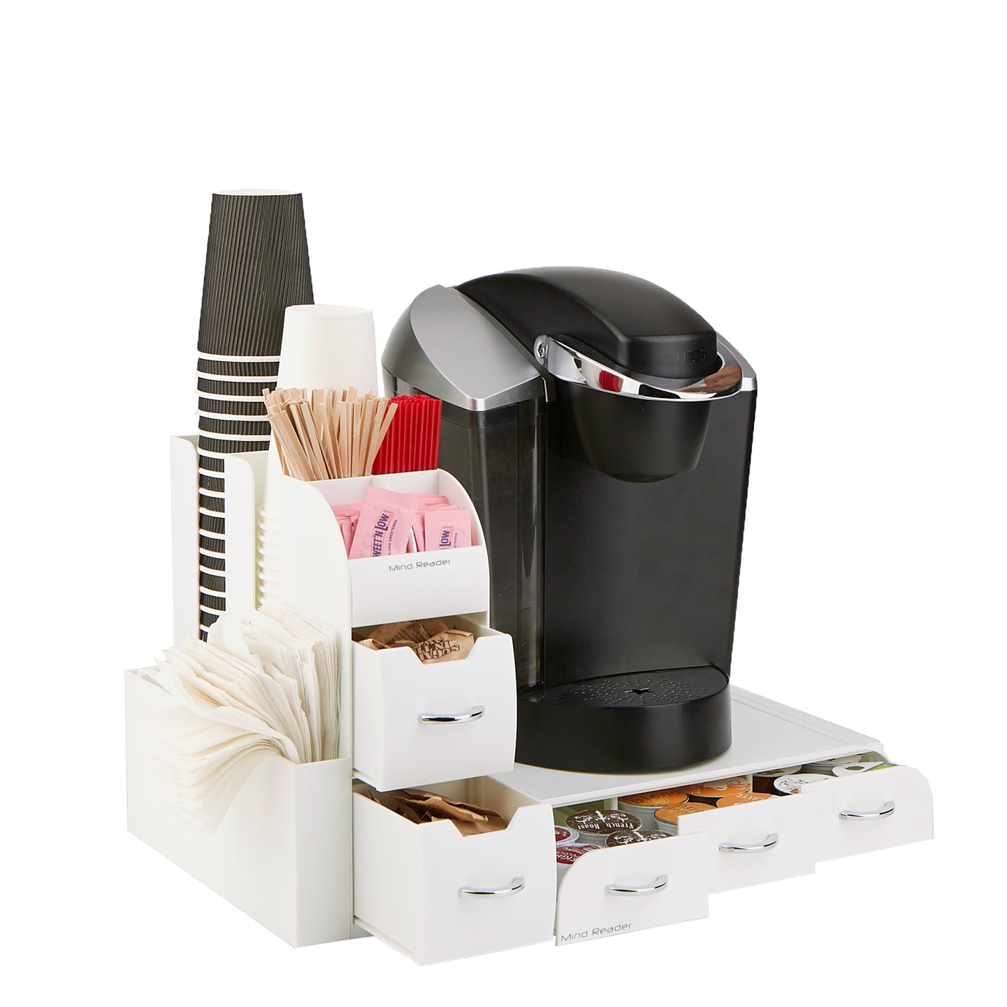 Mind Reader Single Serve Coffee Pod Drawer and Cup Condiment Set, 2 Pcs., 36 Pod Capacity, 5.35"L x 11.25"W x 11.15"H