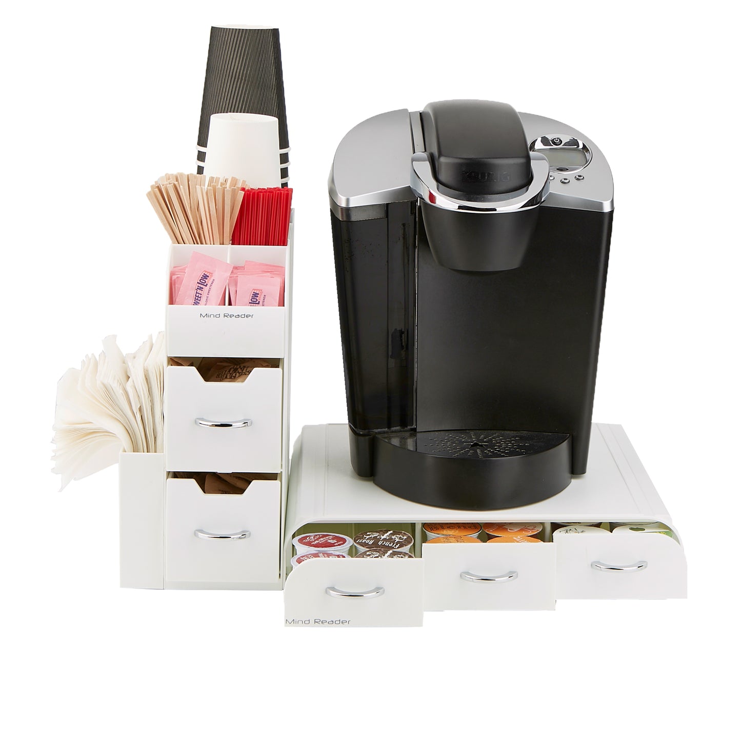 Mind Reader Single Serve Coffee Pod Drawer and Cup Condiment Set, 2 Pcs., 36 Pod Capacity, 5.35"L x 11.25"W x 11.15"H