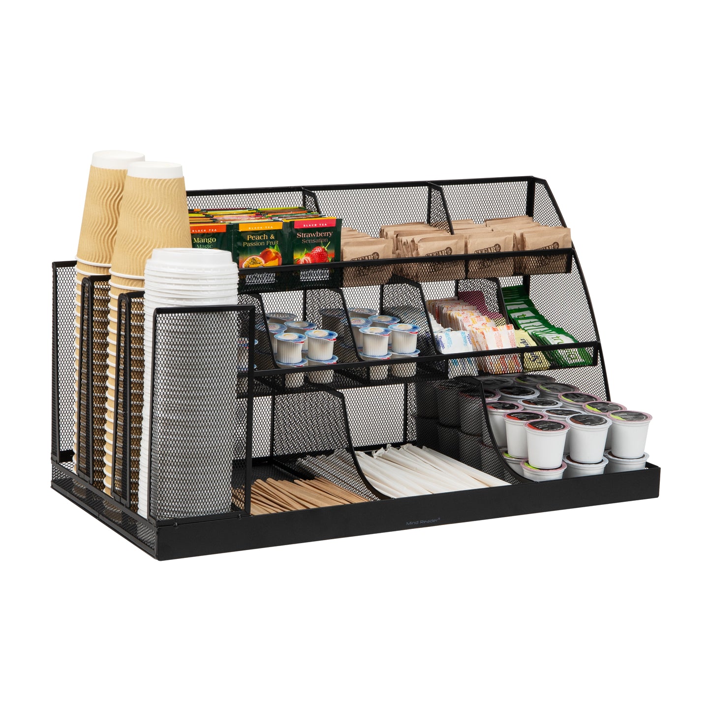 Mind Reader Countertop Organizer, 3-Tier Desktop Storage Rack, Office Breakroom Supply Caddy, Metal Mesh, Black