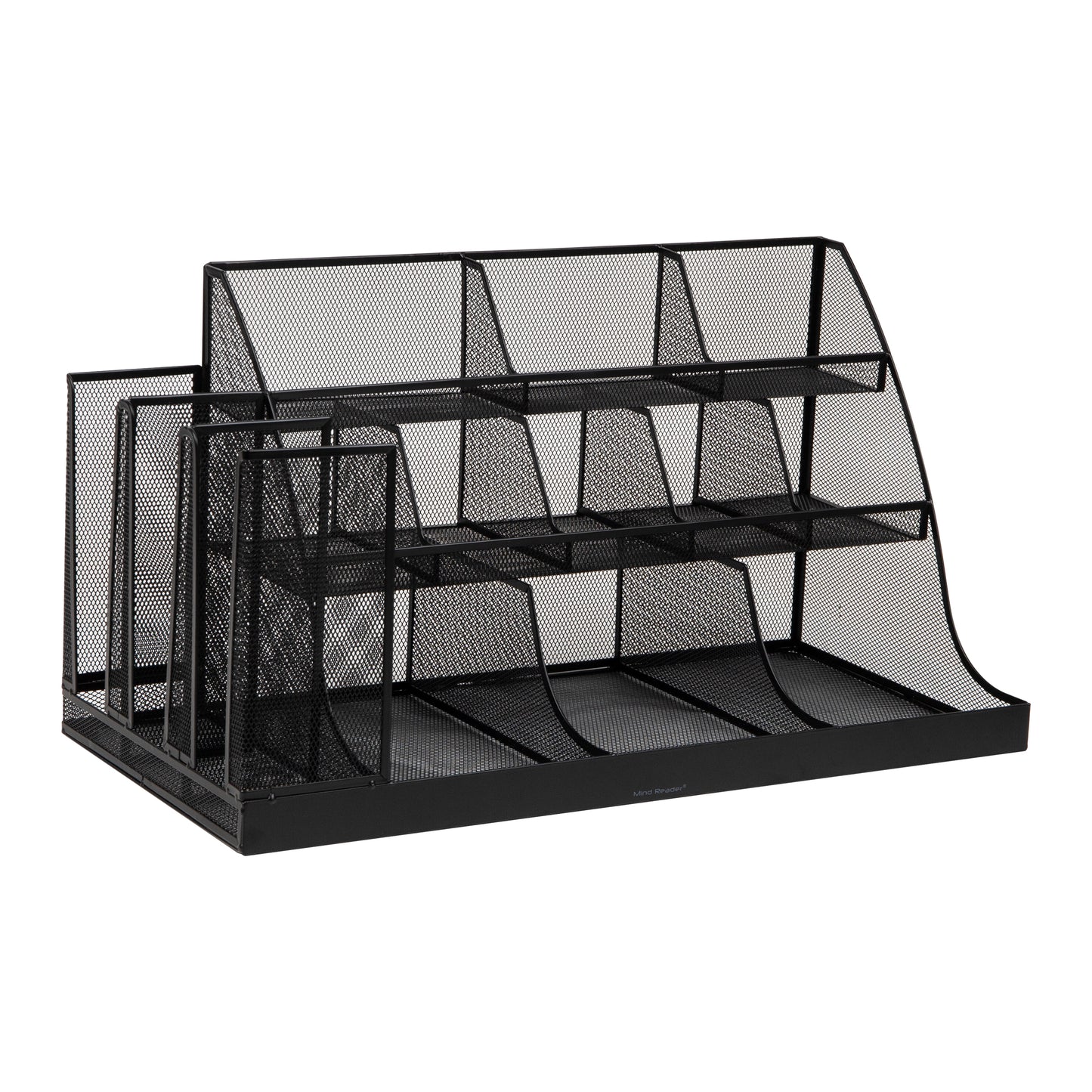 Mind Reader Countertop Organizer, 3-Tier Desktop Storage Rack, Office Breakroom Supply Caddy, Metal Mesh, Black