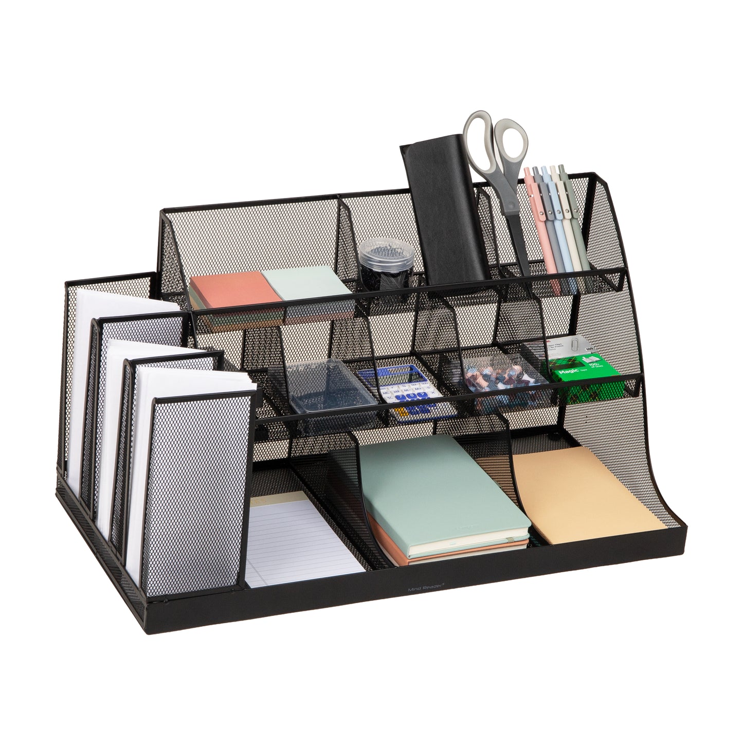 Mind Reader Countertop Organizer, 3-Tier Desktop Storage Rack, Office Breakroom Supply Caddy, Metal Mesh, Black