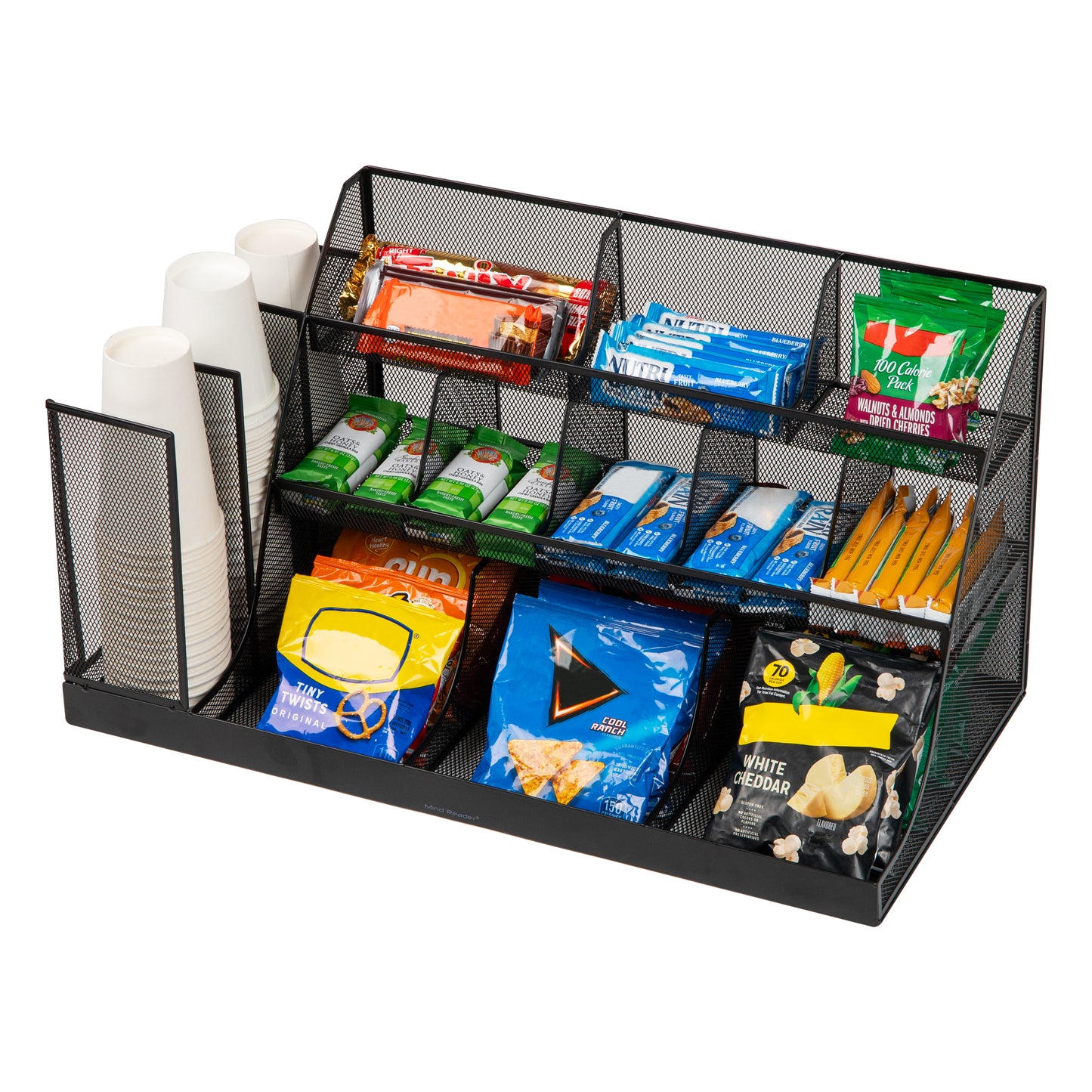 Mind Reader Countertop Organizer, 3-Tier Desktop Storage Rack, Office Breakroom Supply Caddy, Metal Mesh, Black