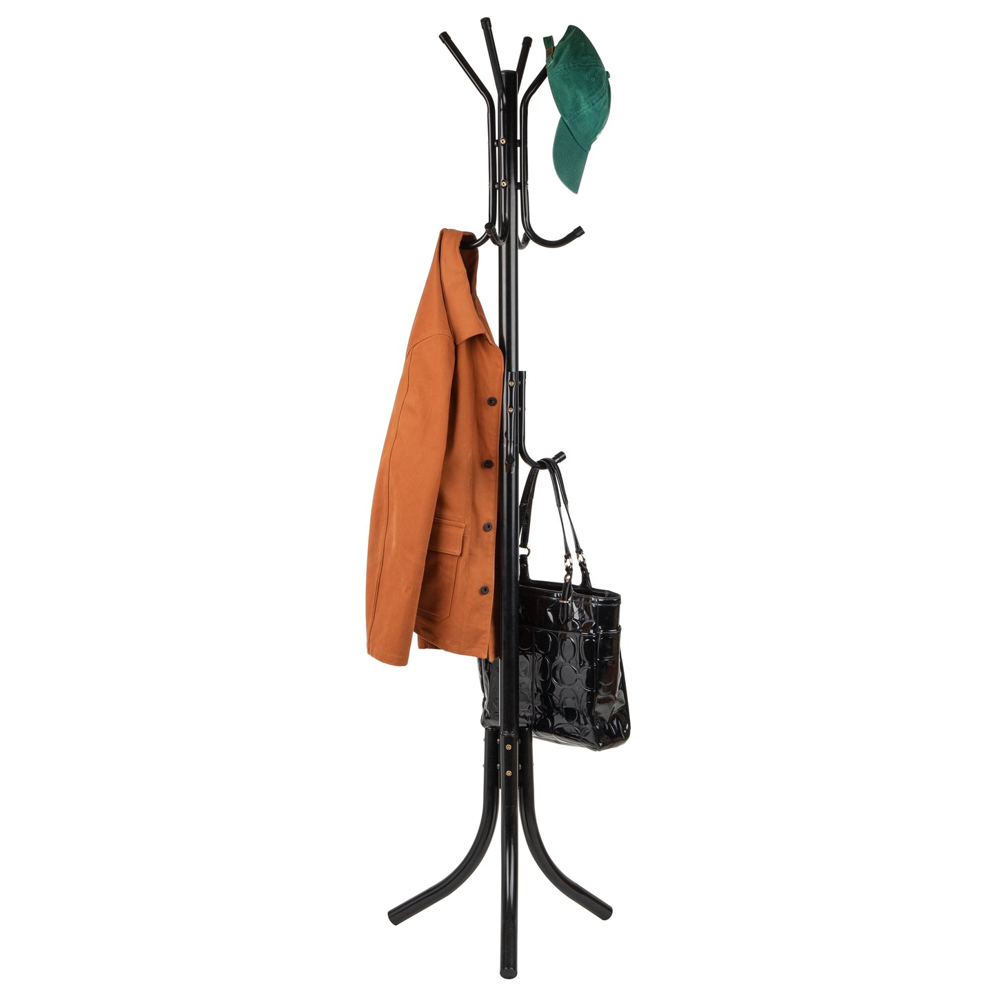 Mind Reader Coat Rack, Hall Tree, Freestanding Organizer, Coat Tree, Hat, Jacket, Purse, Metal, 18"L x 18"W x 68.5"H