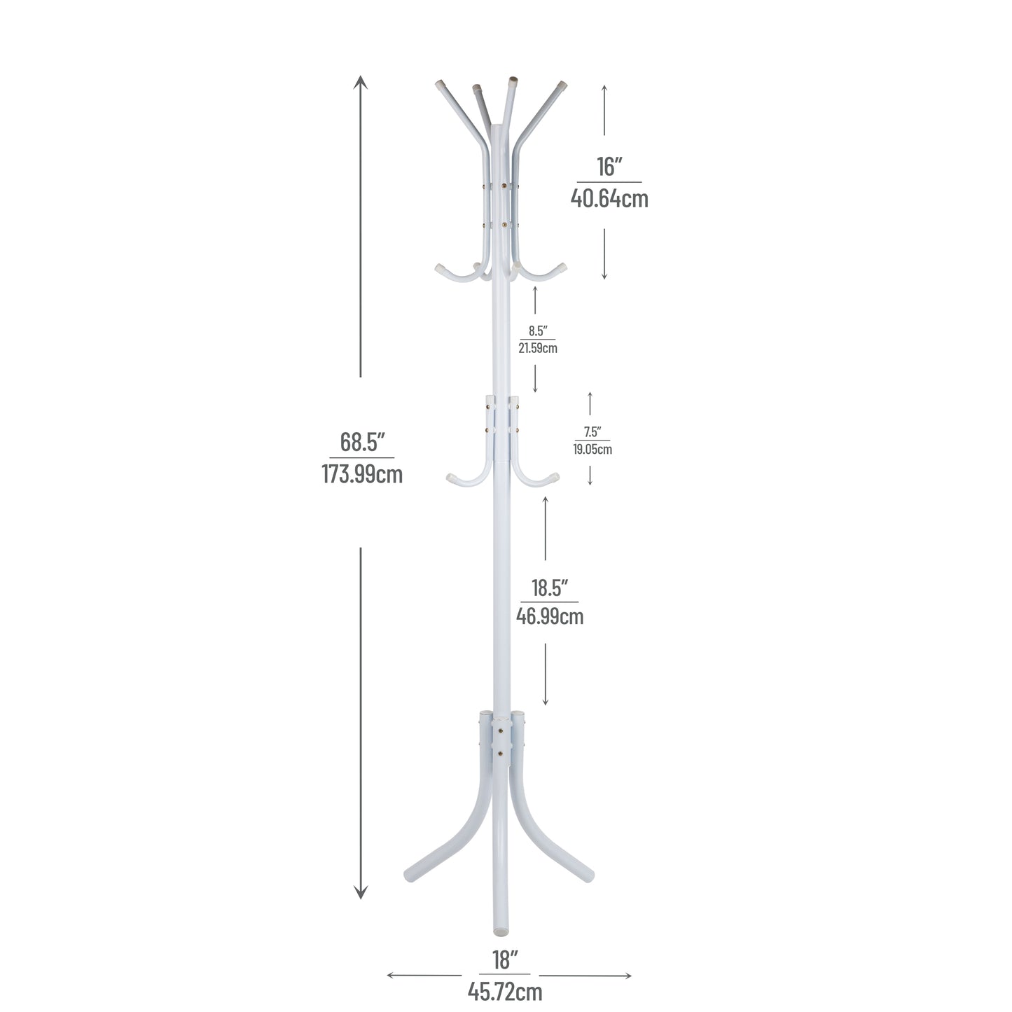 Mind Reader Coat Rack, Hall Tree, Freestanding Organizer, Coat Tree, Hat, Jacket, Purse, Metal, 18"L x 18"W x 68.5"H