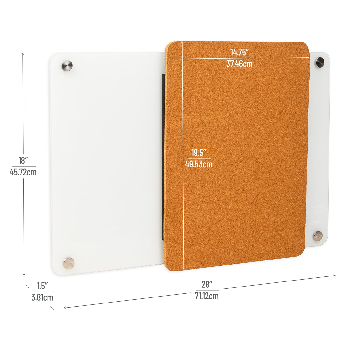 Mind Reader Glass Dry Erase Board with Sliding Corkboard, Wall Mounted Combination Whiteboard and Bulletin Board, 28" x 19.5"