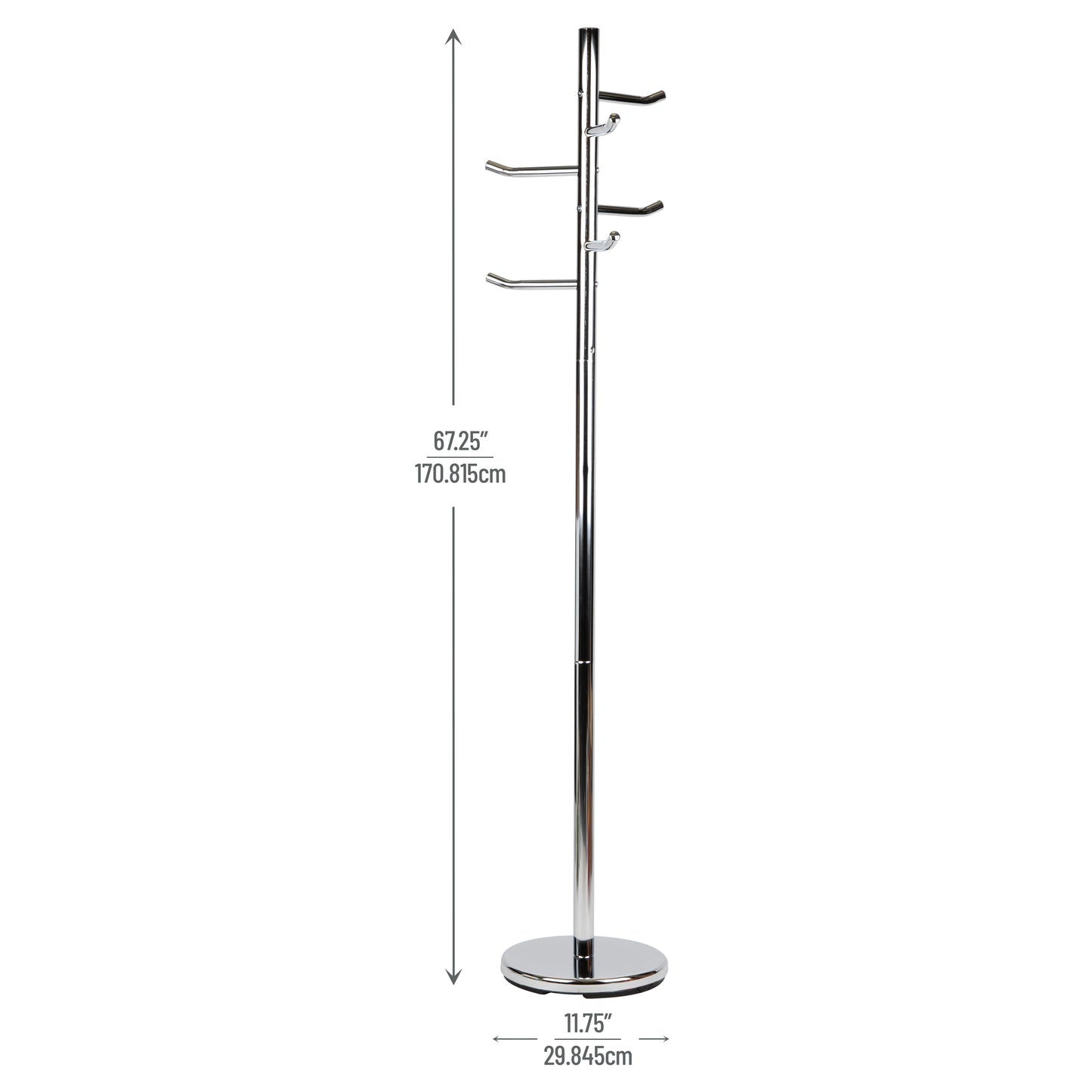 Mind Reader Coat Rack , Hall Tree, Freestanding , Coat Tree, Hat, Jacket, Purse, Metal, 11.75"L x 11.75"W x 67.25"H, Silver