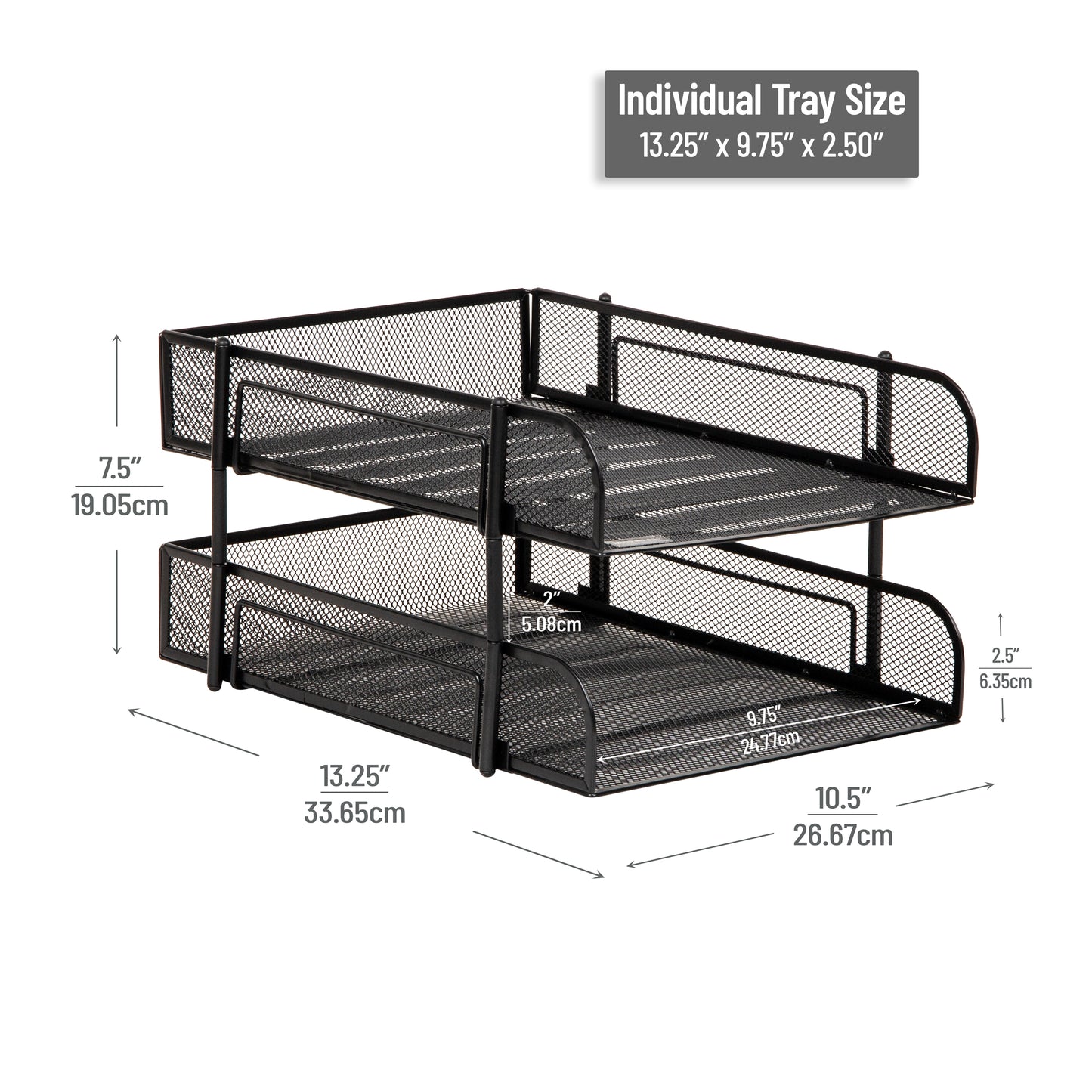 Mind Reader Stackable Paper Tray, Desktop Organizer, File Storage, Office, Metal Mesh, 10.5"L x 13.25"W x 7.5"H, 2 Pcs