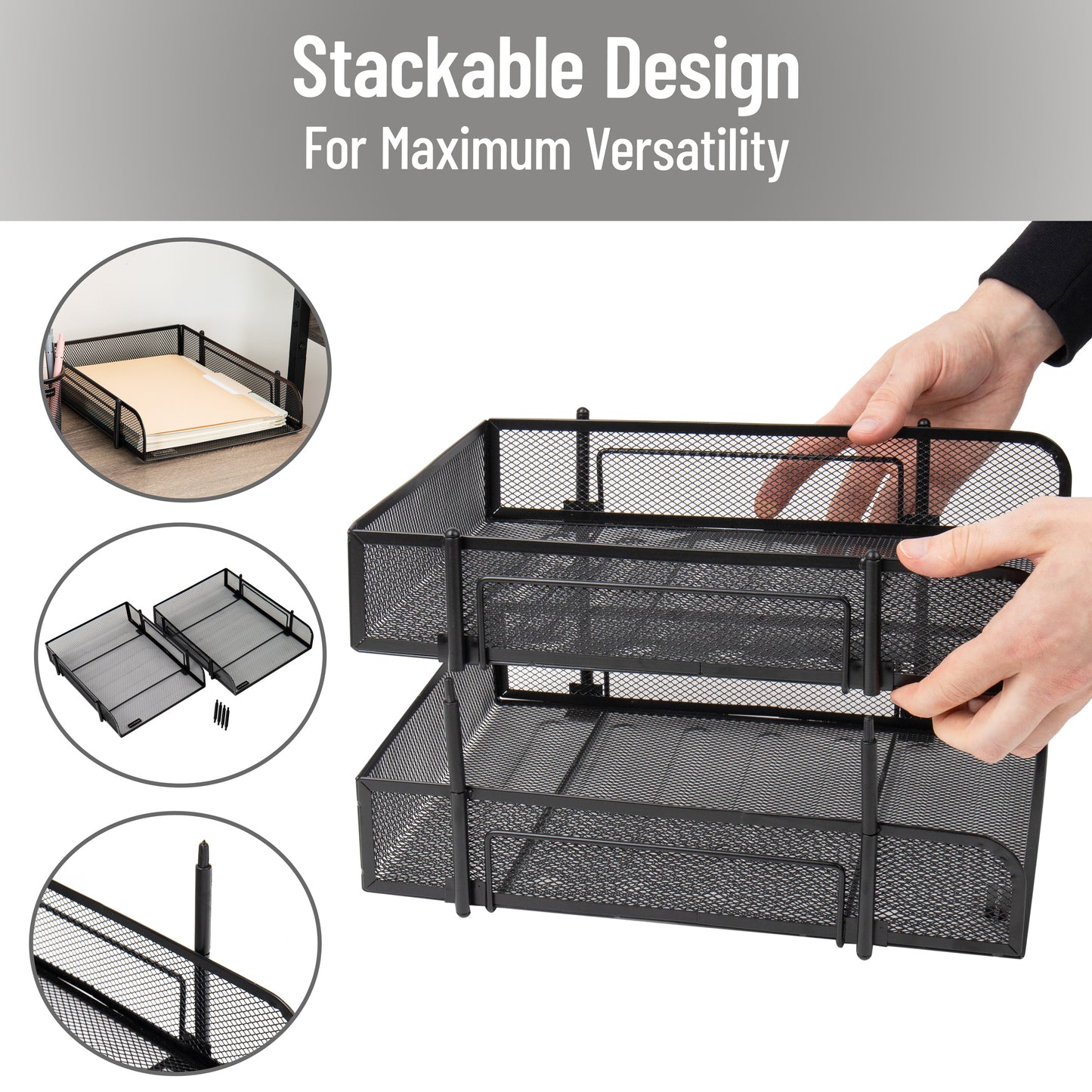 Mind Reader Stackable Paper Tray, Desktop Organizer, File Storage, Office, Metal Mesh, 10.5"L x 13.25"W x 7.5"H, 2 Pcs