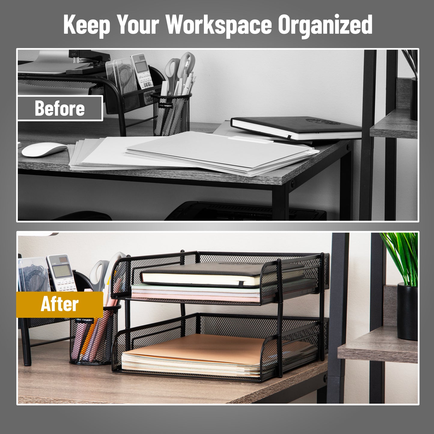 Mind Reader Stackable Paper Tray, Desktop Organizer, File Storage, Office, Metal Mesh, 10.5"L x 13.25"W x 7.5"H, 2 Pcs