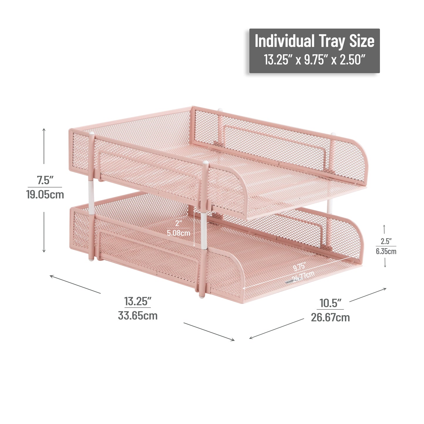 Mind Reader Stackable Paper Tray, Desktop Organizer, File Storage, Office, Metal Mesh, 10.5"L x 13.25"W x 7.5"H, 2 Pcs