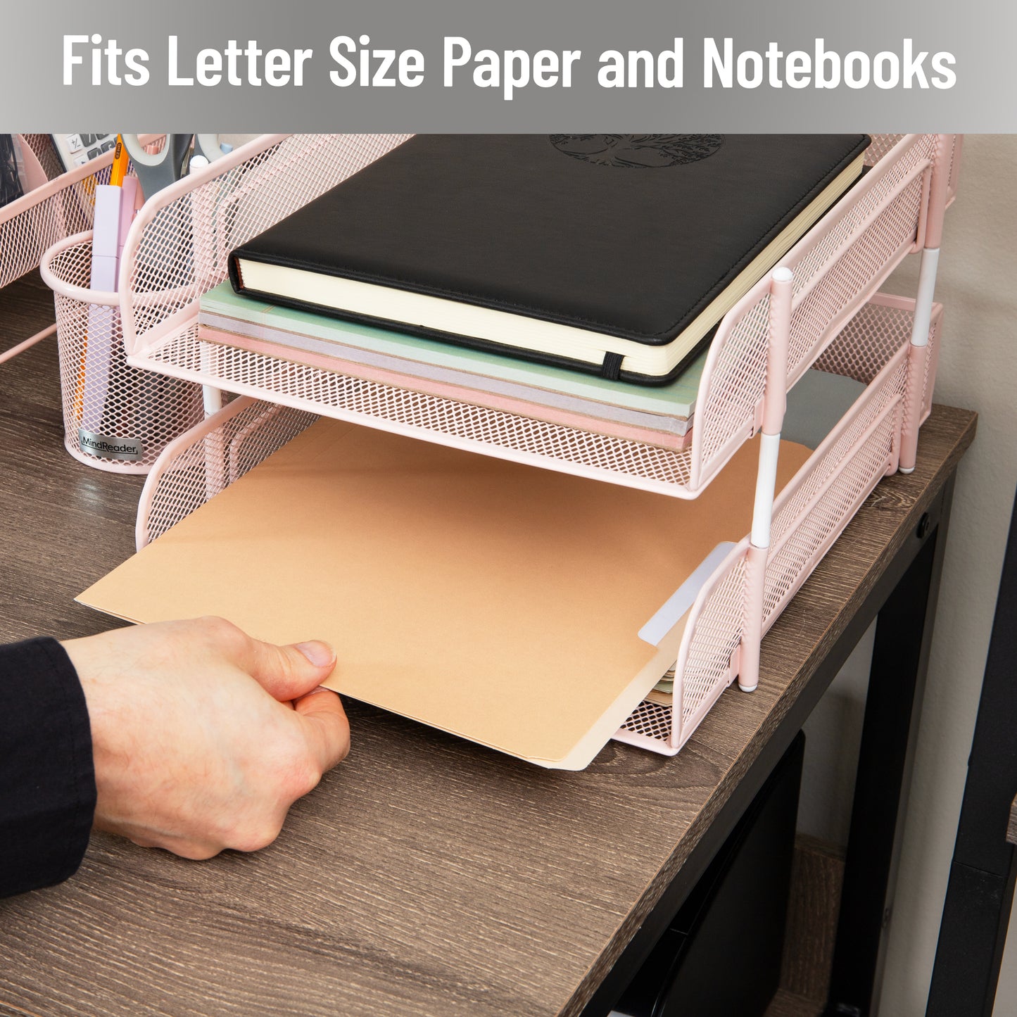 Mind Reader Stackable Paper Tray, Desktop Organizer, File Storage, Office, Metal Mesh, 10.5"L x 13.25"W x 7.5"H, 2 Pcs