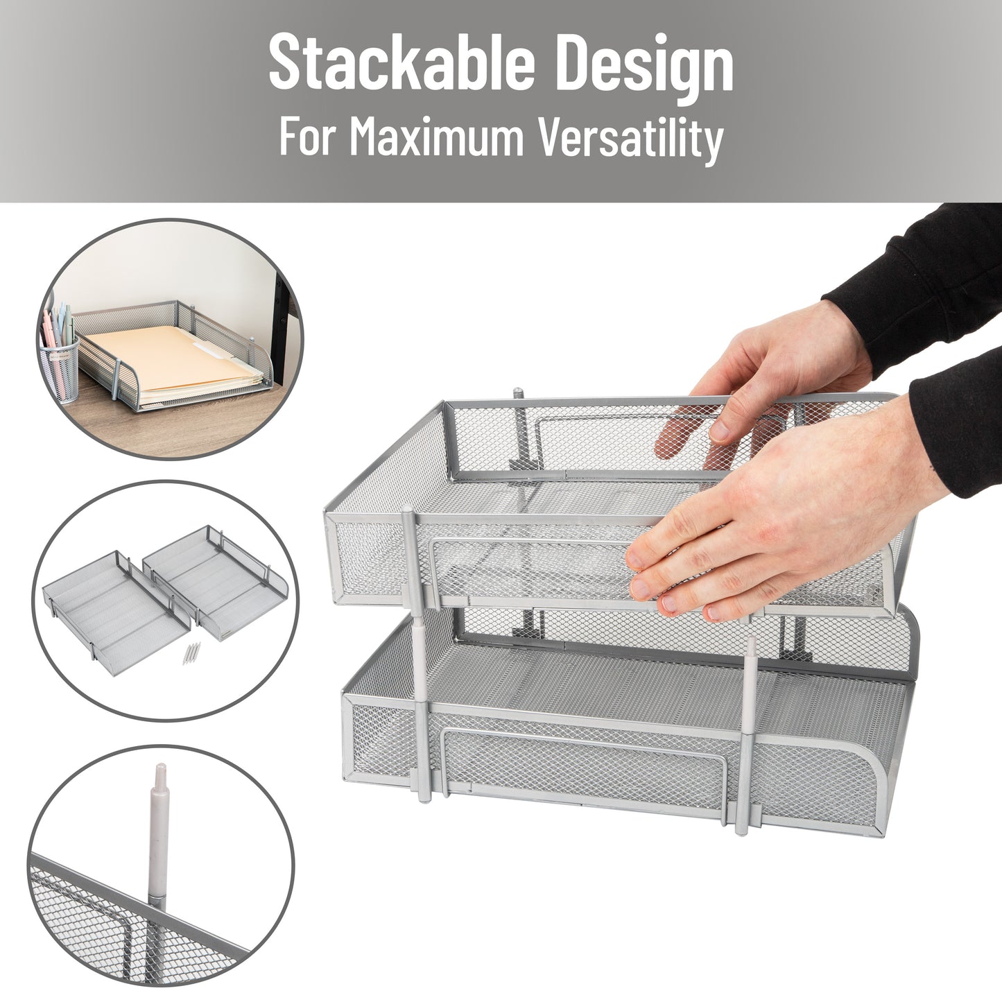 Mind Reader Stackable Paper Tray, Desktop Organizer, File Storage, Office, Metal Mesh, 10.5"L x 13.25"W x 7.5"H, 2 Pcs