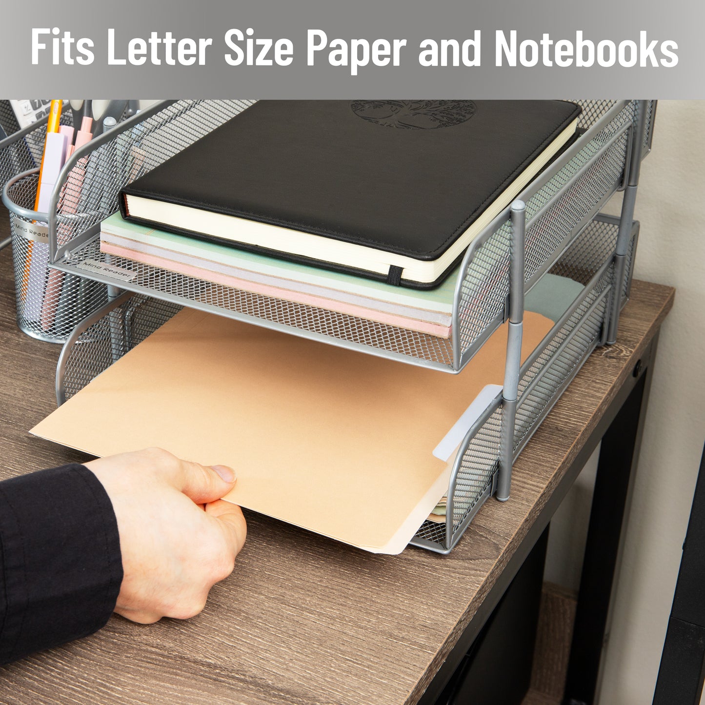 Mind Reader Stackable Paper Tray, Desktop Organizer, File Storage, Office, Metal Mesh, 10.5"L x 13.25"W x 7.5"H, 2 Pcs