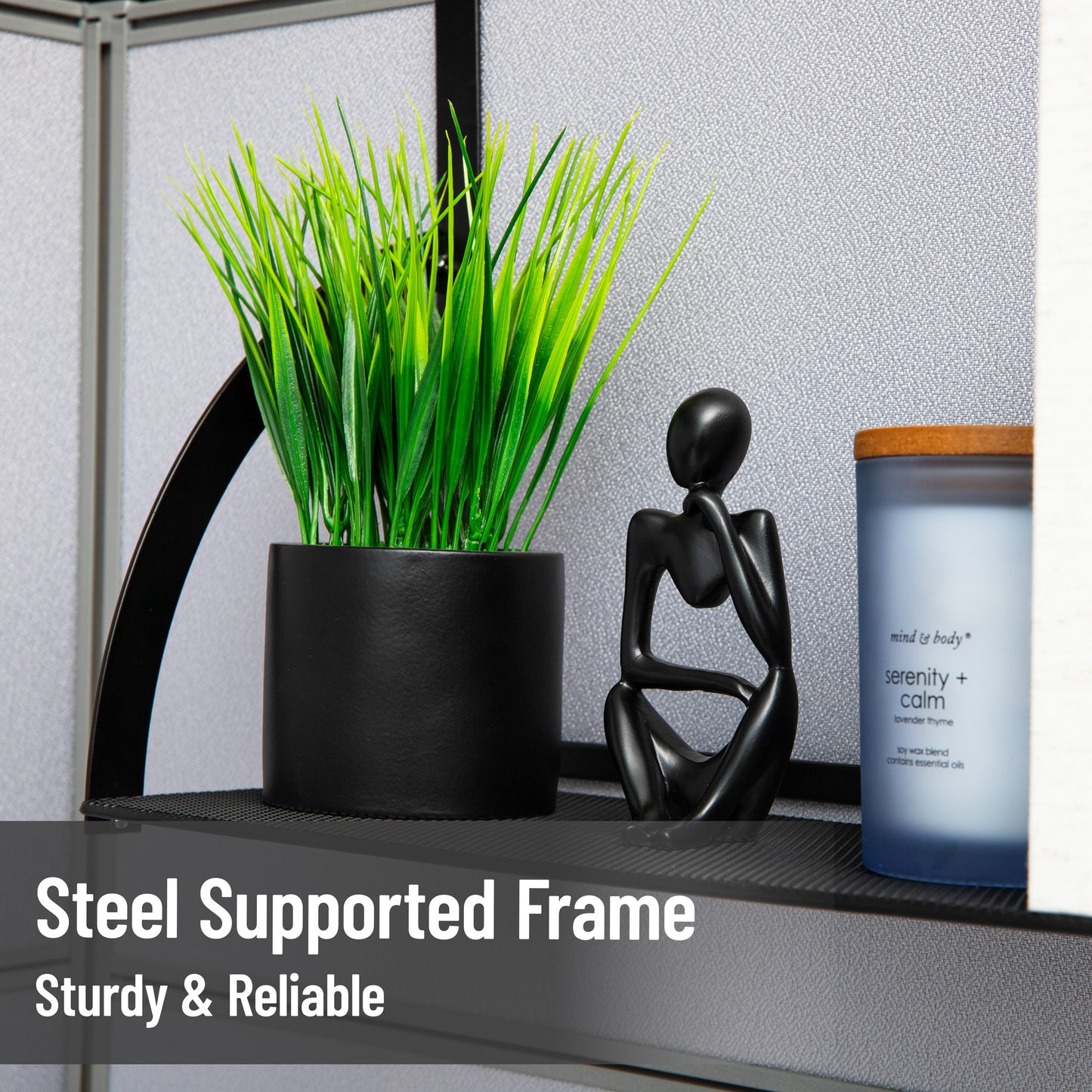 Mind Reader Hanging Cubicle Shelf Organizer, Cubicle Shelf for Office Supplies, Plants, and Decor, Easy to Install, Metal, Black