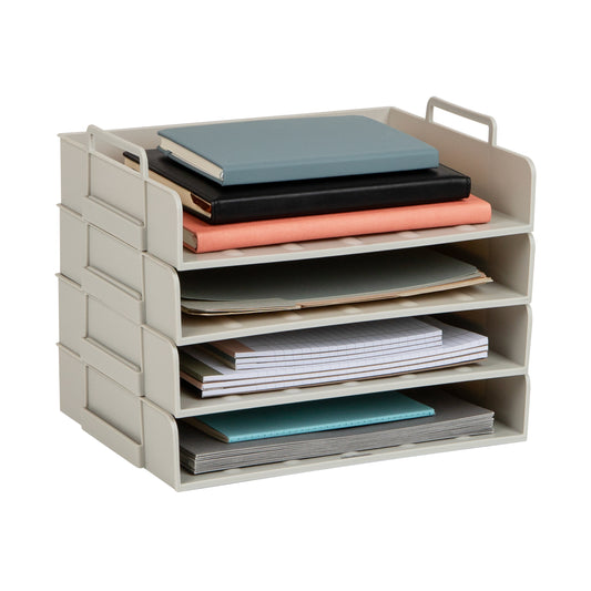 Mind Reader Stackable Paper Tray, Desktop Organizer, File Storage, Office, Plastic, 13.75"L x 10"W x 10.75"H, 4 Pcs.