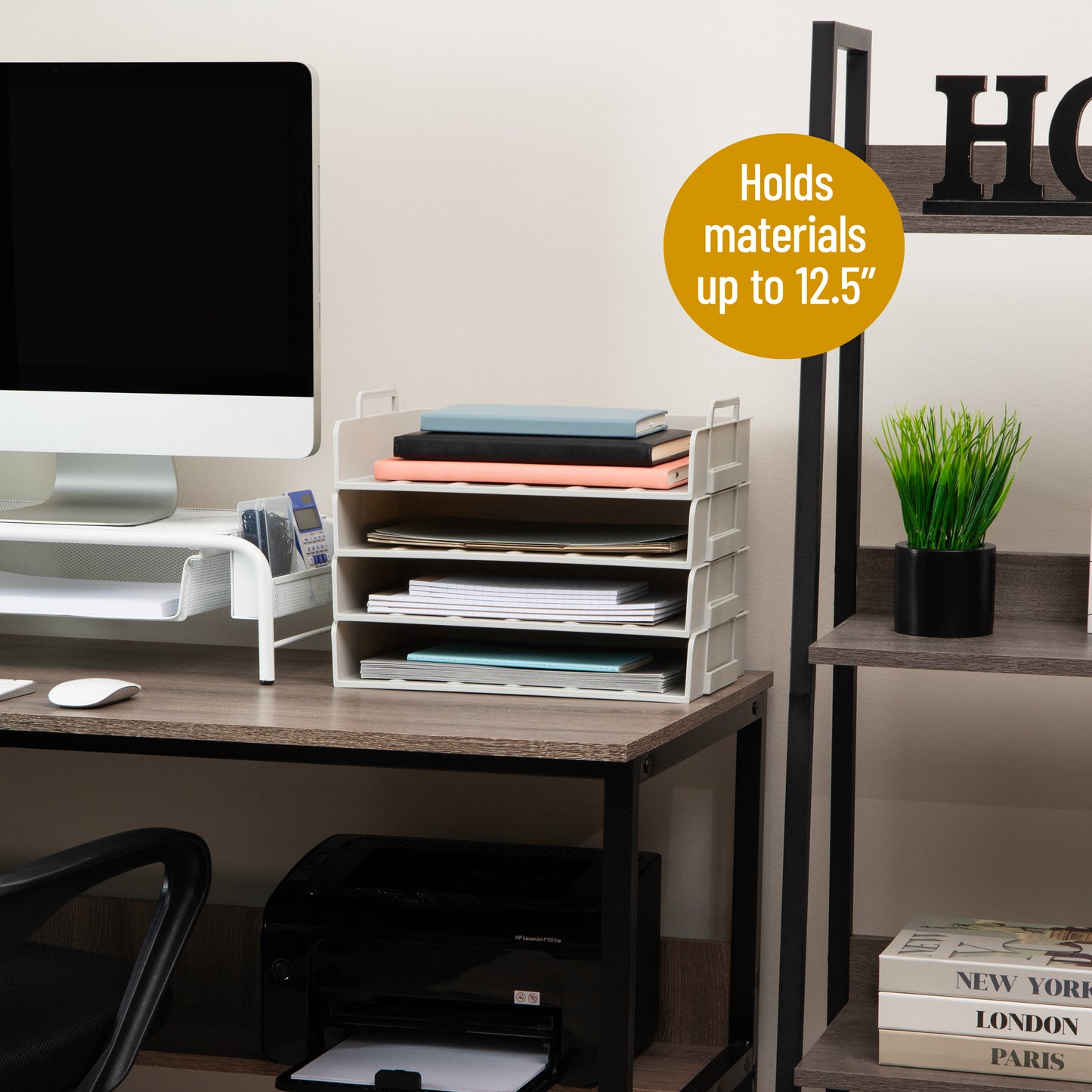 Mind Reader Stackable Paper Tray, Desktop Organizer, File Storage, Office, Plastic, 13.75"L x 10"W x 10.75"H, 4 Pcs.