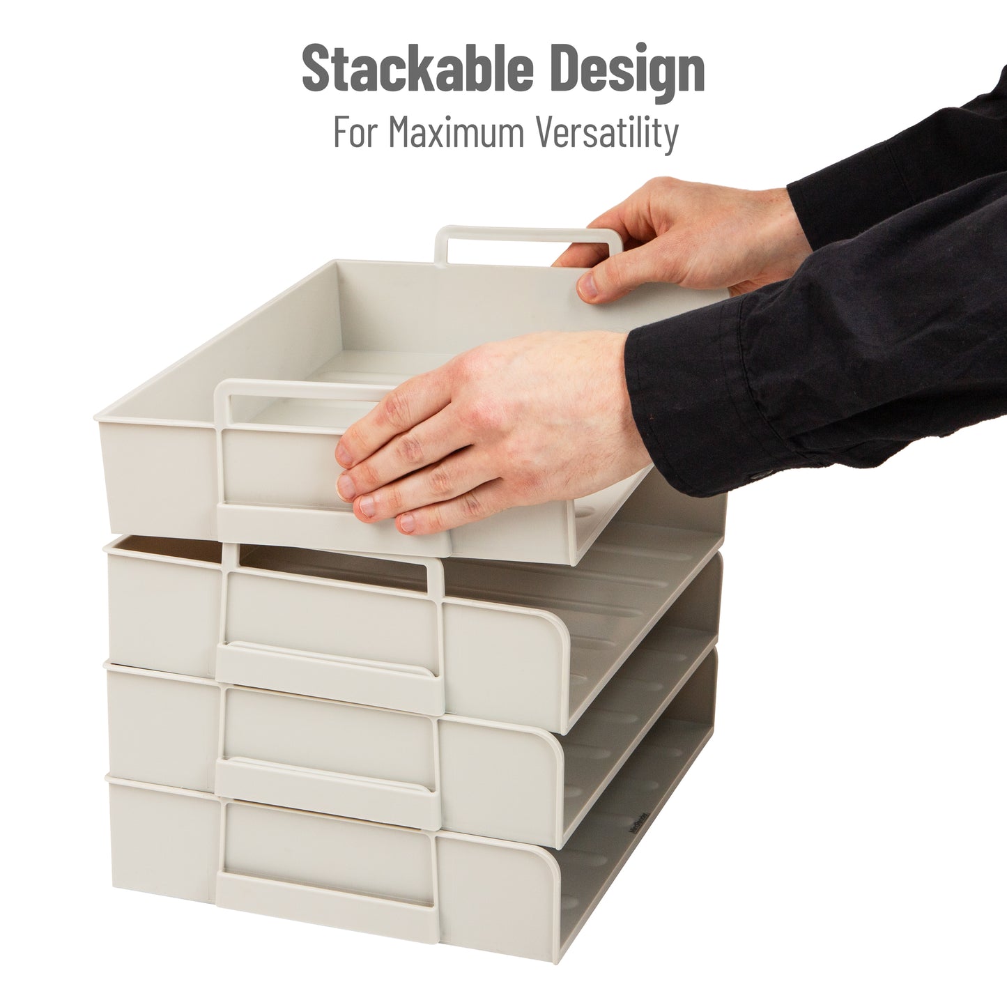 Mind Reader Stackable Paper Tray, Desktop Organizer, File Storage, Office, Plastic, 13.75"L x 10"W x 10.75"H, 4 Pcs.