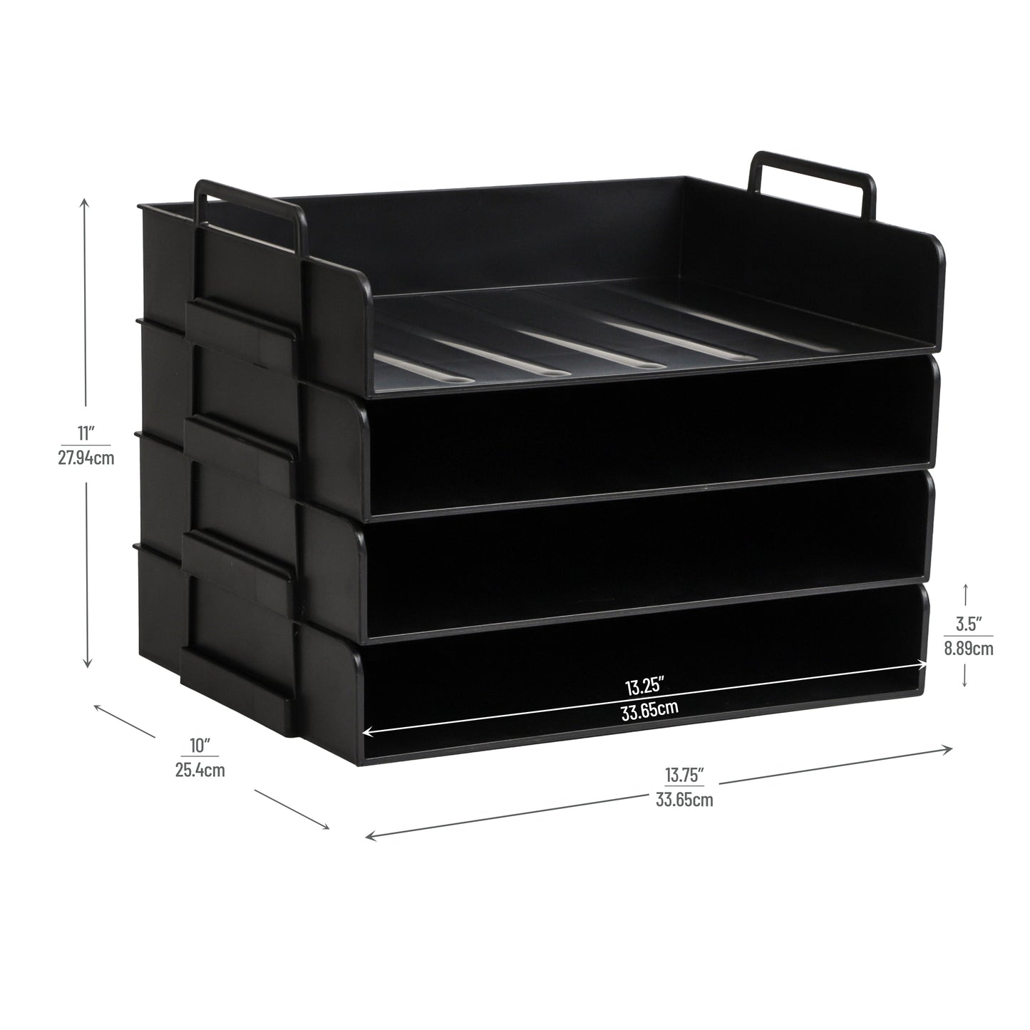 Mind Reader Stackable Paper Tray, Desktop Organizer, File Storage, Office, Plastic, 13.75"L x 10"W x 10.75"H, 4 Pcs.