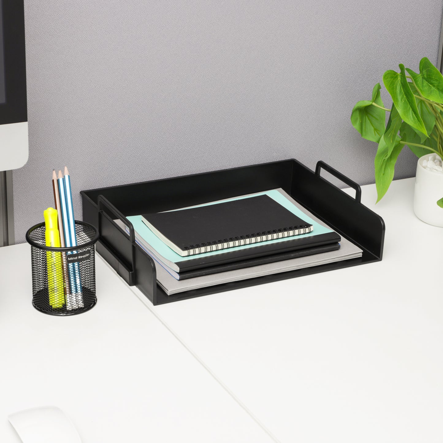 Mind Reader Stackable Paper Tray, Desktop Organizer, File Storage, Office, Plastic, 13.75"L x 10"W x 10.75"H, 4 Pcs.