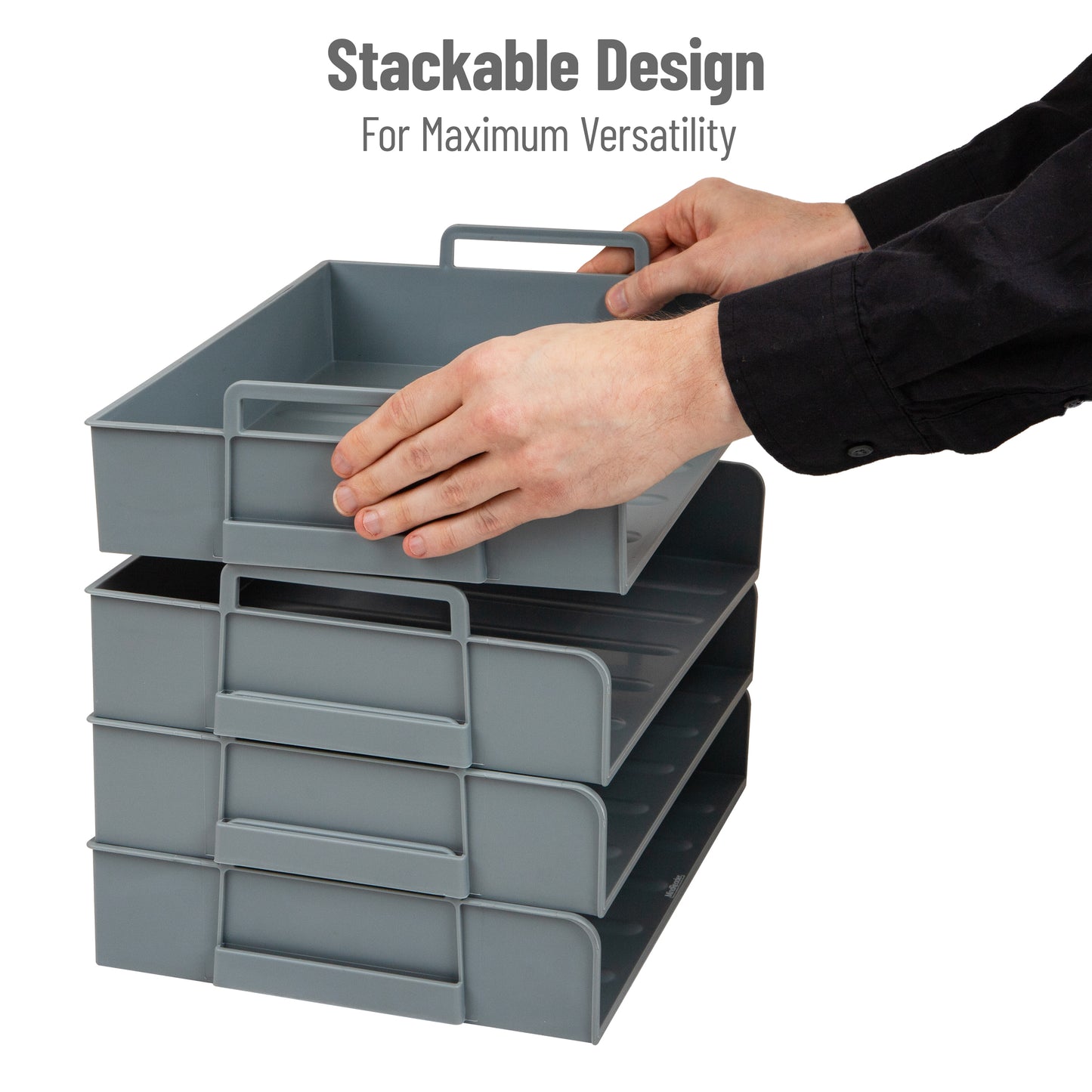 Mind Reader Stackable Paper Tray, Desktop Organizer, File Storage, Office, Plastic, 13.75"L x 10"W x 10.75"H, 4 Pcs.