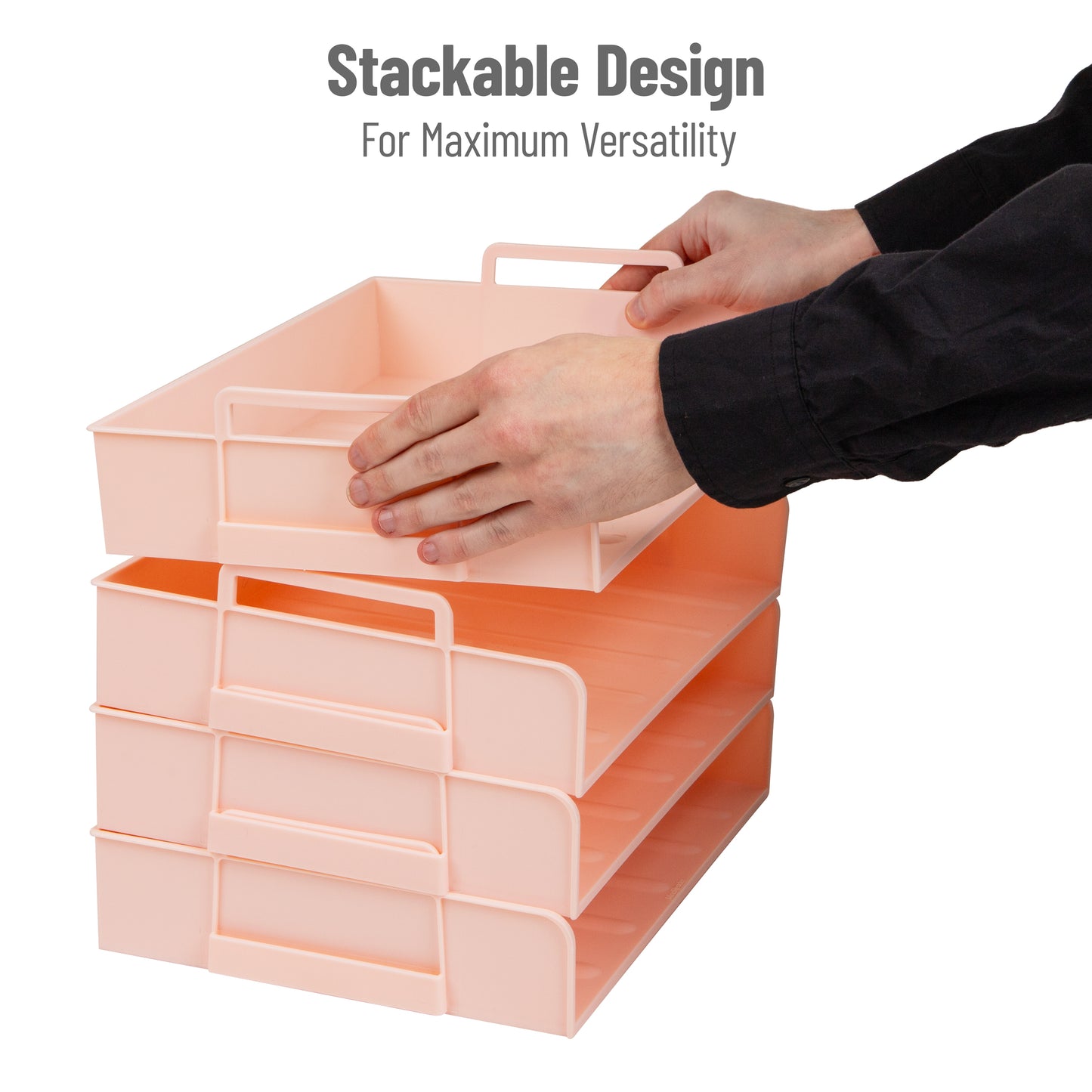 Mind Reader Stackable Paper Tray, Desktop Organizer, File Storage, Office, Plastic, 13.75"L x 10"W x 10.75"H, 4 Pcs.