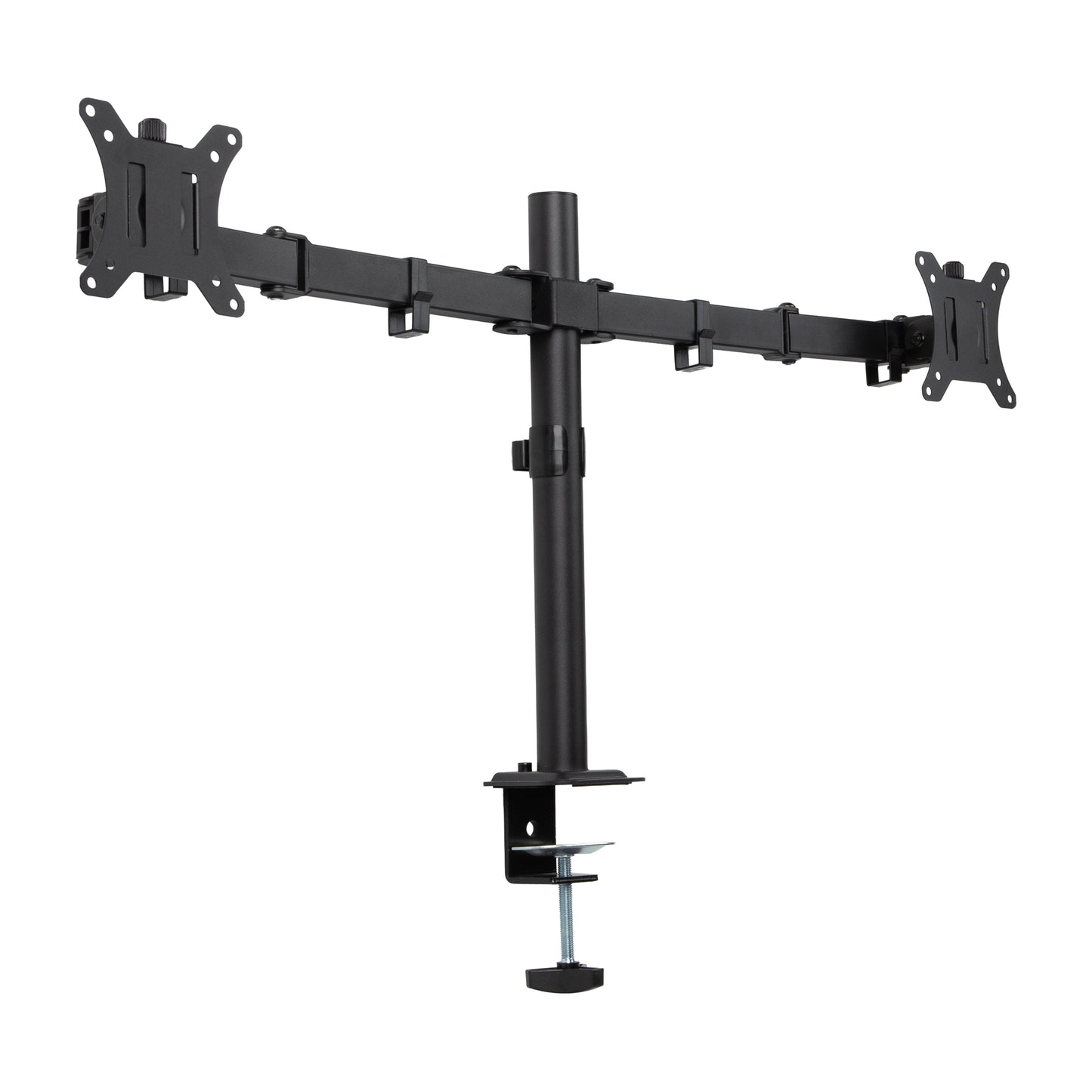 Mind Reader Dual Monitor Desk Mount for 13"-32" Screens, Adjustable VESA Mount with 180° Rotation, ±90° Swivel, ±45° Tilt, Integrated Cable Management, 17.6 lb Capacity Each, Black