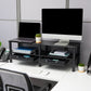 Mind Reader Dual Monitor Stand, Storage Shelf, Desktop Organizer, Riser, Office, 38.5"L x 11"W x 10.5-12.5"H, Black