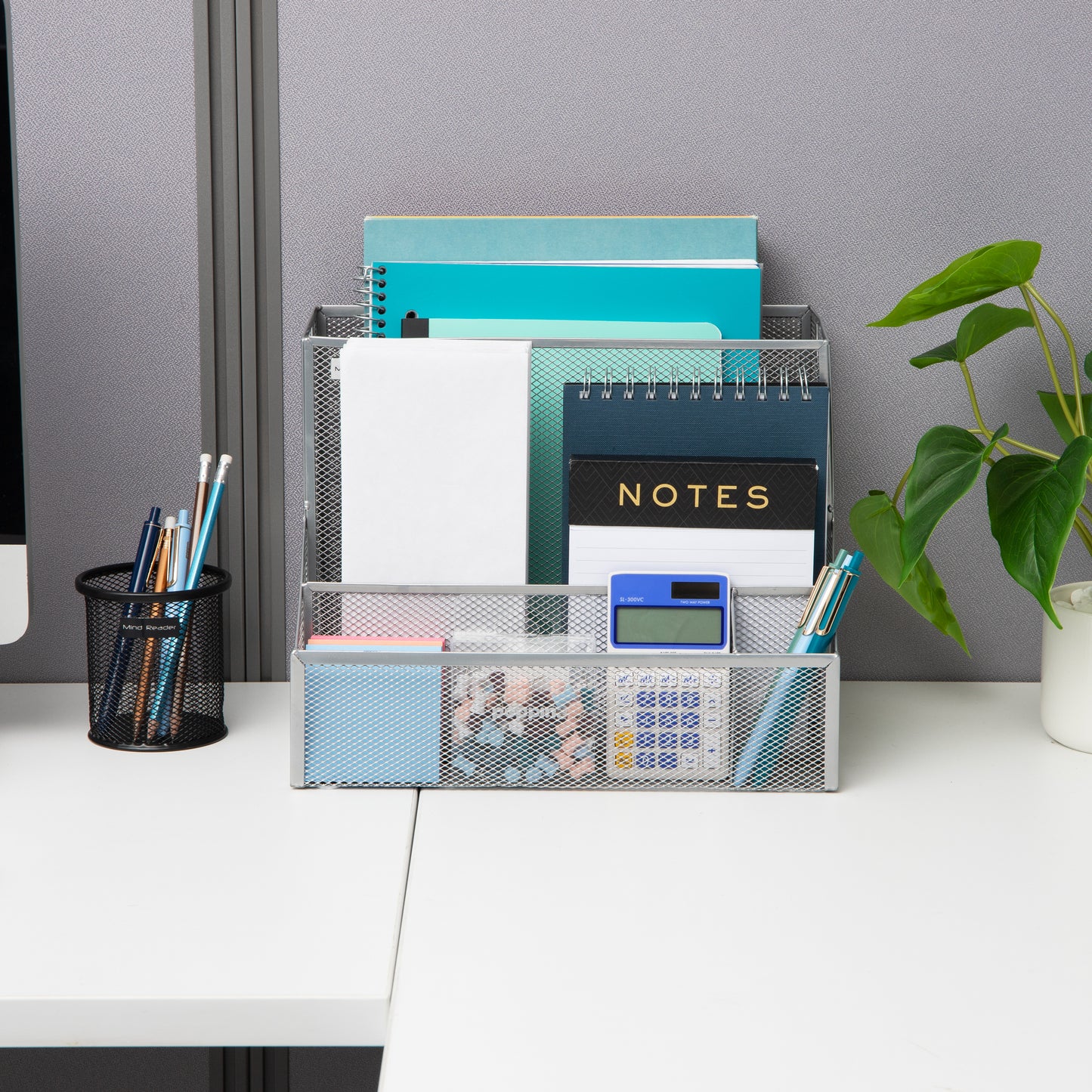 Mind Reader Desktop Organizer, Vertical File Storage, Letter Size, Office, Metal Mesh, 12.15"L x 9.5"W x 9.5"H, Black