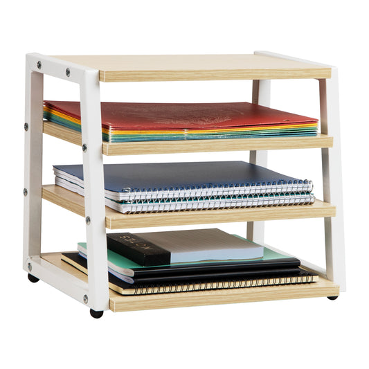 Mind Reader 4-Tier Desk Organizer, File Storage, Documents, Office, Metal, MDF, 14.5"L x 10.5"W x 12"H, White