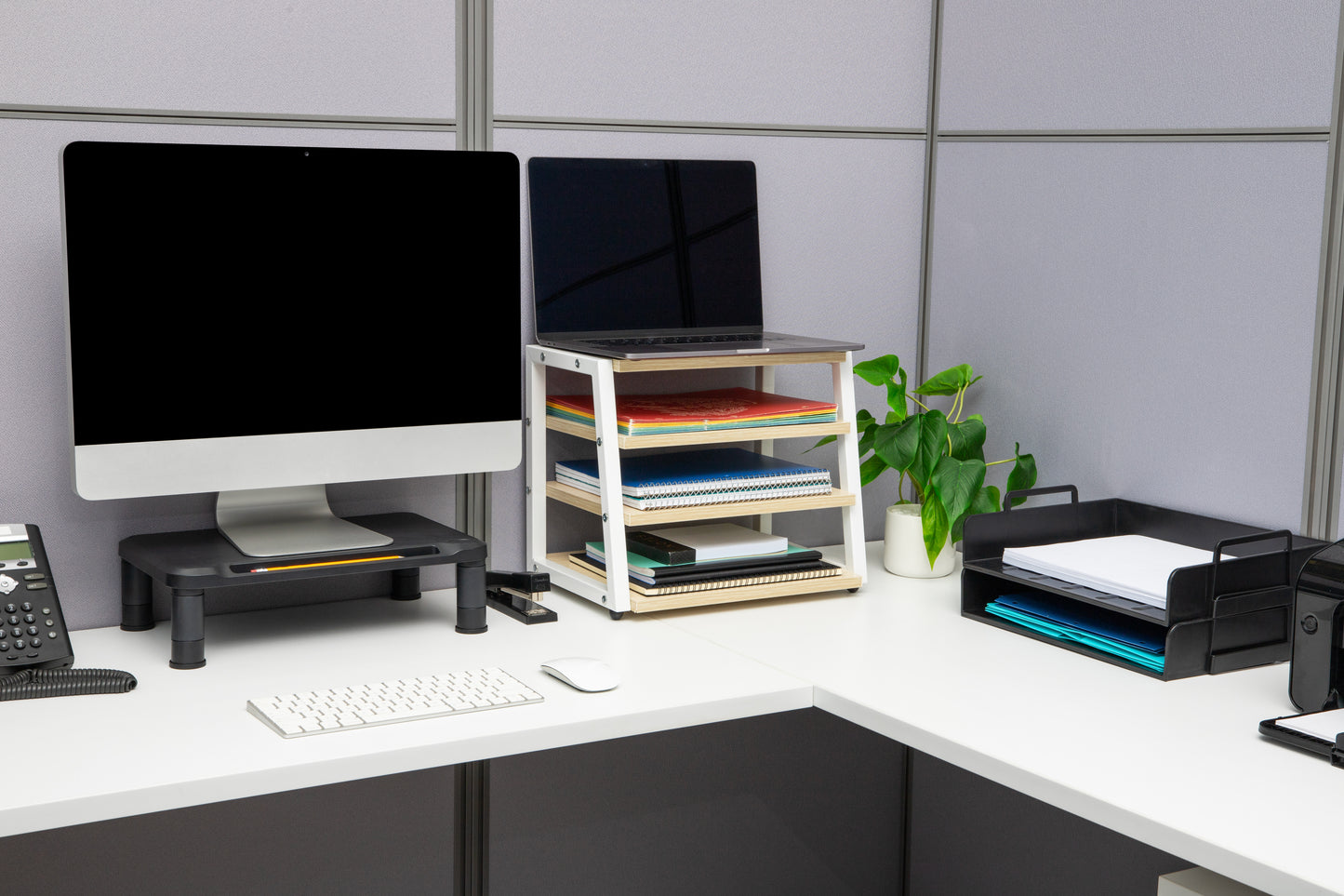 Mind Reader 4-Tier Desk Organizer, File Storage, Documents, Office, Metal, MDF, 14.5"L x 10.5"W x 12"H, White