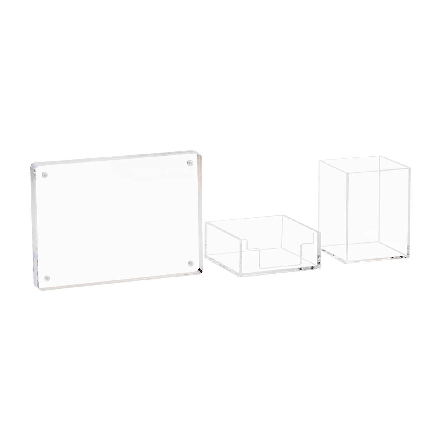 Mind Reader 3-Piece Desk Organizer Set, Pen Holder, Photo Frame and Sticky Note Tray, Desktop Organization, Office, Acrylic, Clear