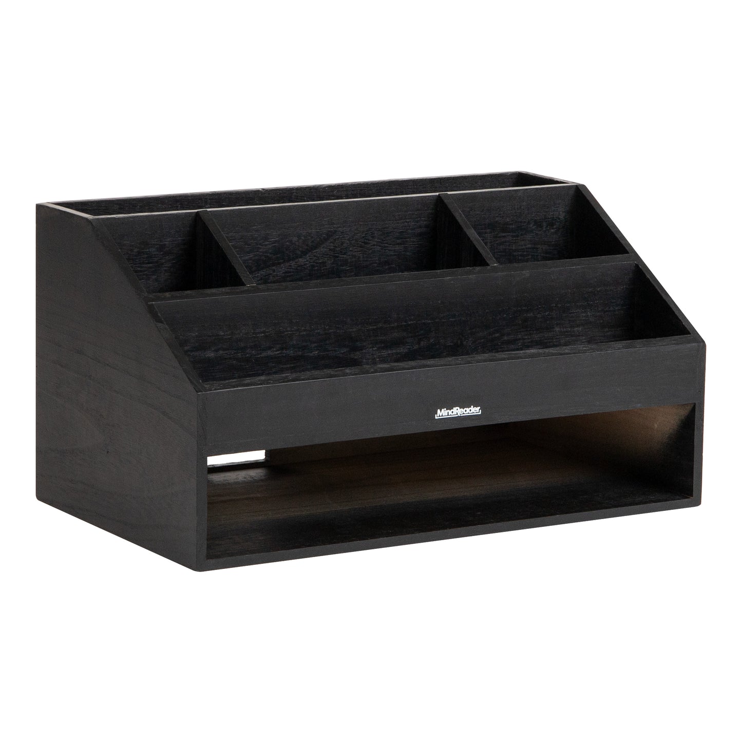Mind Reader Desk Organizer, File Storage, Accessory Holder, Cord Management, Office, Wood, 16.25"L x 9.5"W x 8.5"H, Black