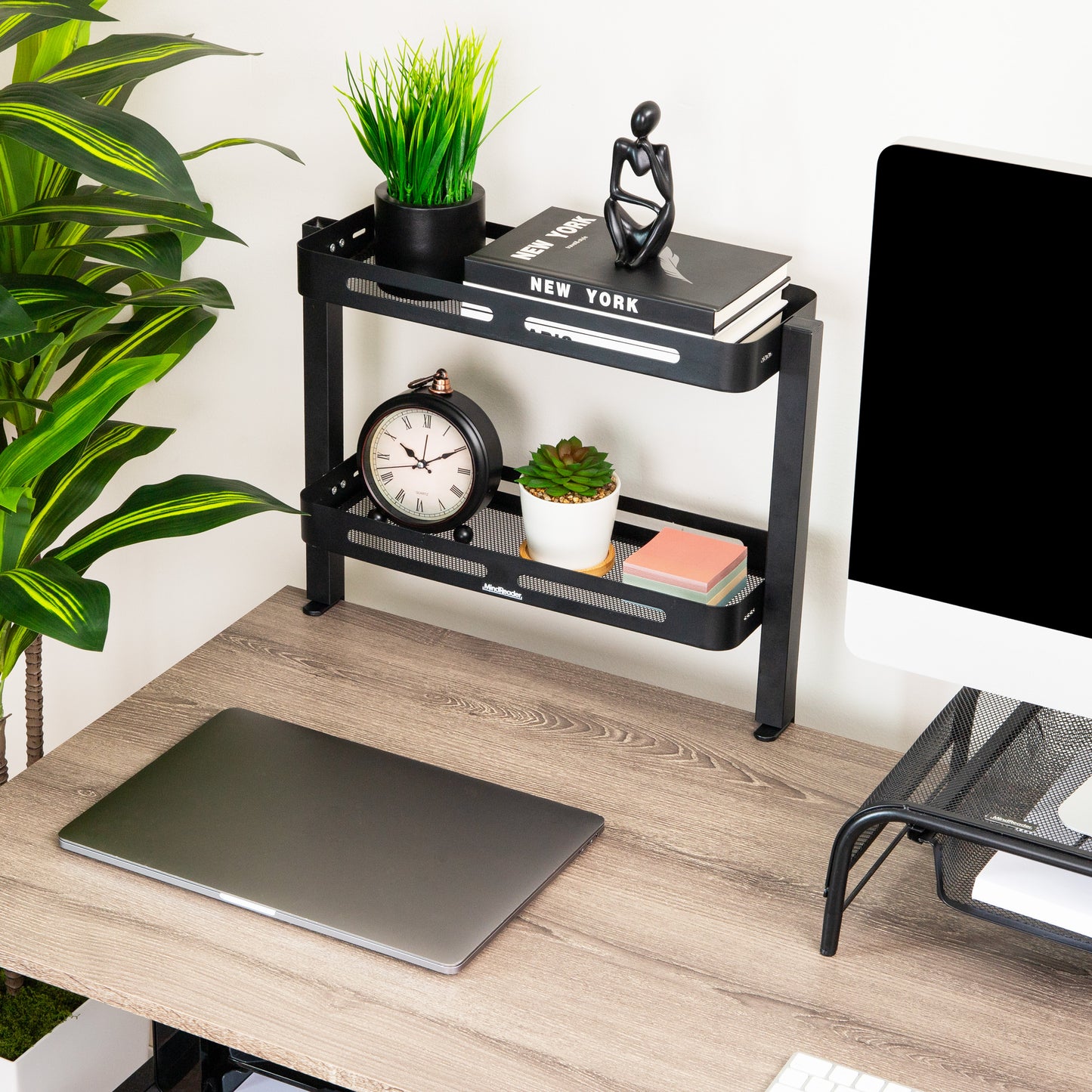 Mind Reader 2-Tier Desk Organizer with Clamp, Accessory Shelf for Office or Gaming, Office, Metal, Black