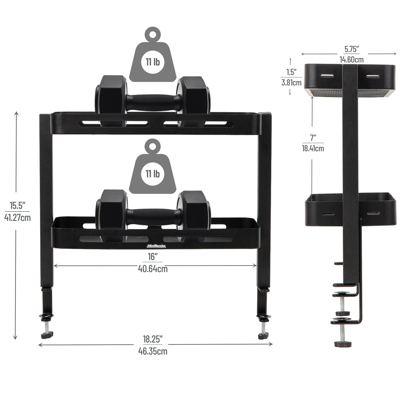 Mind Reader 2-Tier Desk Organizer with Clamp, Accessory Shelf for Office or Gaming, Office, Metal, Black