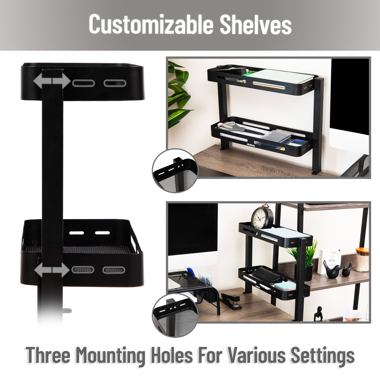 Mind Reader 2-Tier Desk Organizer with Clamp, Accessory Shelf for Office or Gaming, Office, Metal, Black