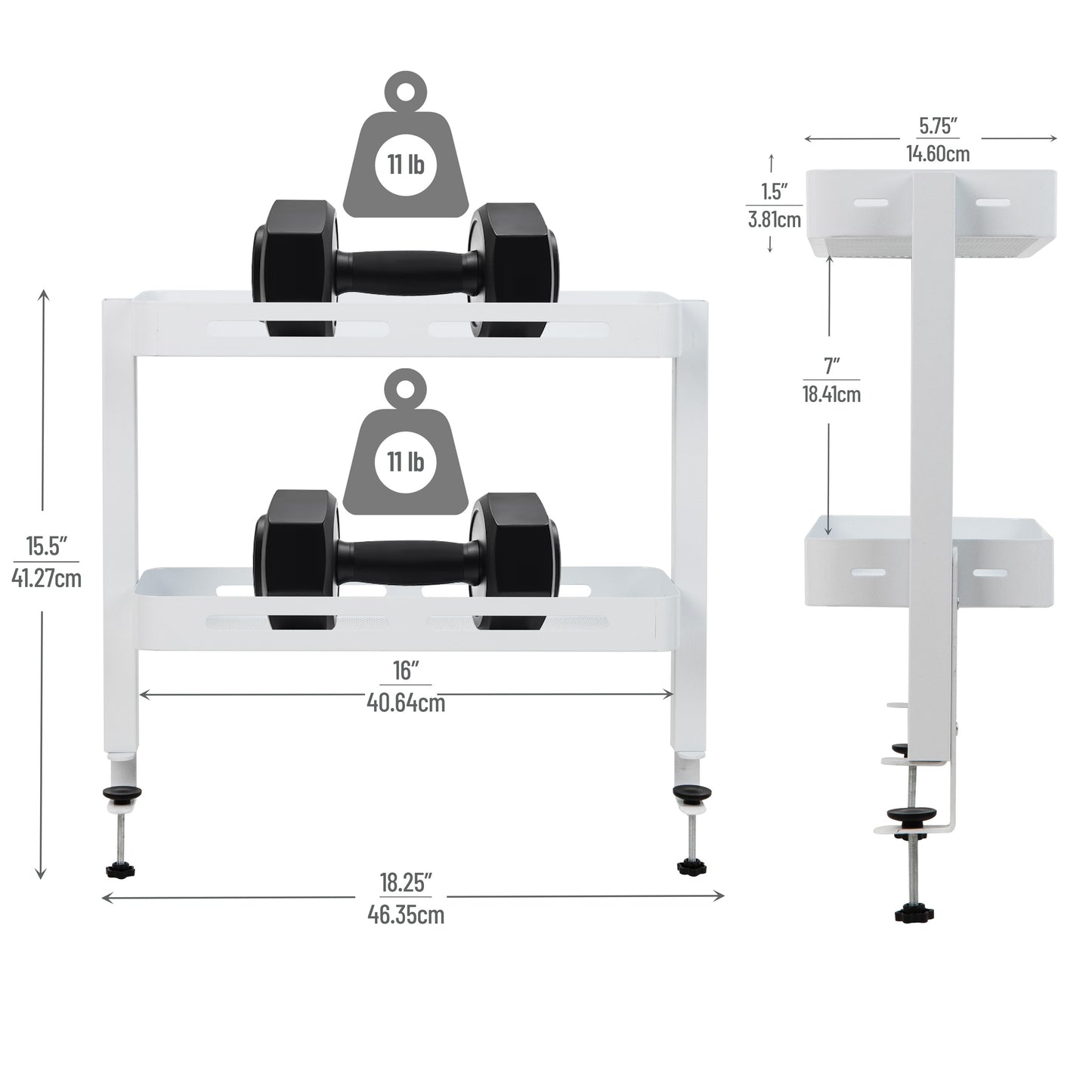 Mind Reader 2-Tier Desk Organizer with Clamp, Accessory Shelf for Office or Gaming, Office, Metal, White