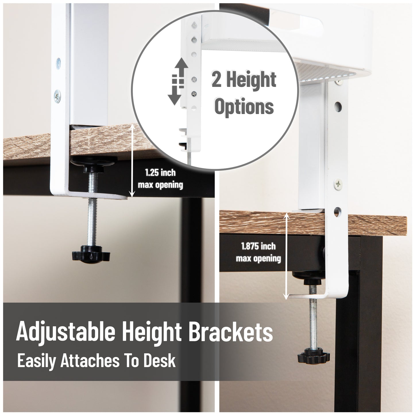 Mind Reader 2-Tier Desk Organizer with Clamp, Accessory Shelf for Office or Gaming, Office, Metal, White