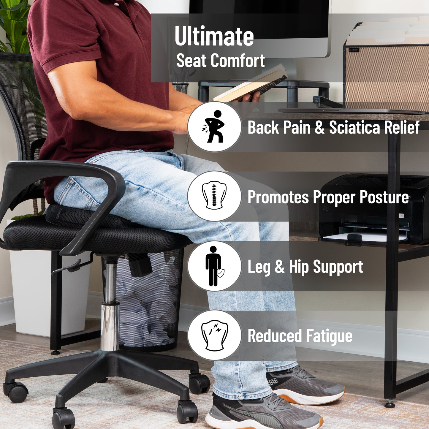 Mind Reader Air-Cloud Gel Donut Pillow, Ergonomic Memory Foam Seat Cushion with Cooling Core, Tailbone, Hemorrhoid, Pregnancy Relief, Black